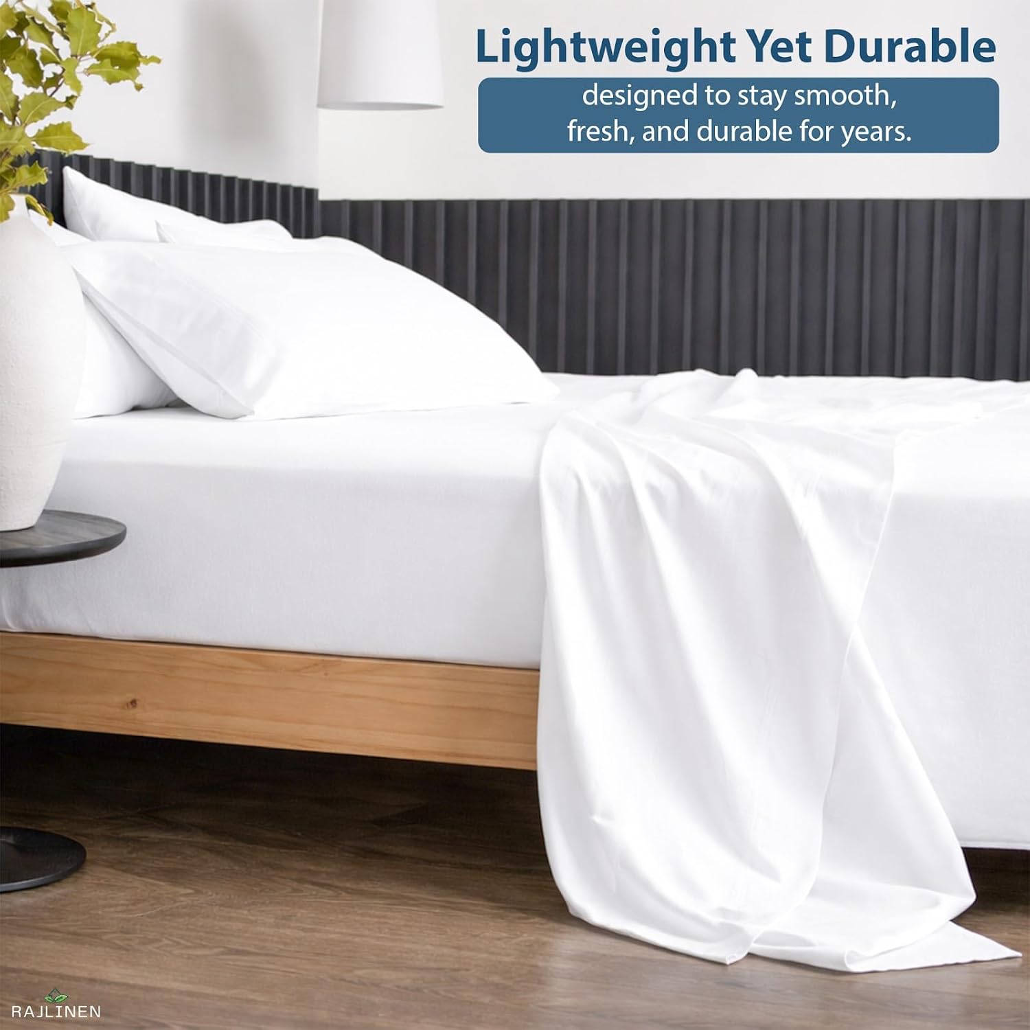 Rajlinen 100% Cotton Twin (Pack of 2) Sheets Set, Cooling & Breathable Bed Sheets, 16 Inch Deep Pocket Fitted Sheet with All-Around Elastic, Soft & Durable Bedding Set, White Solid