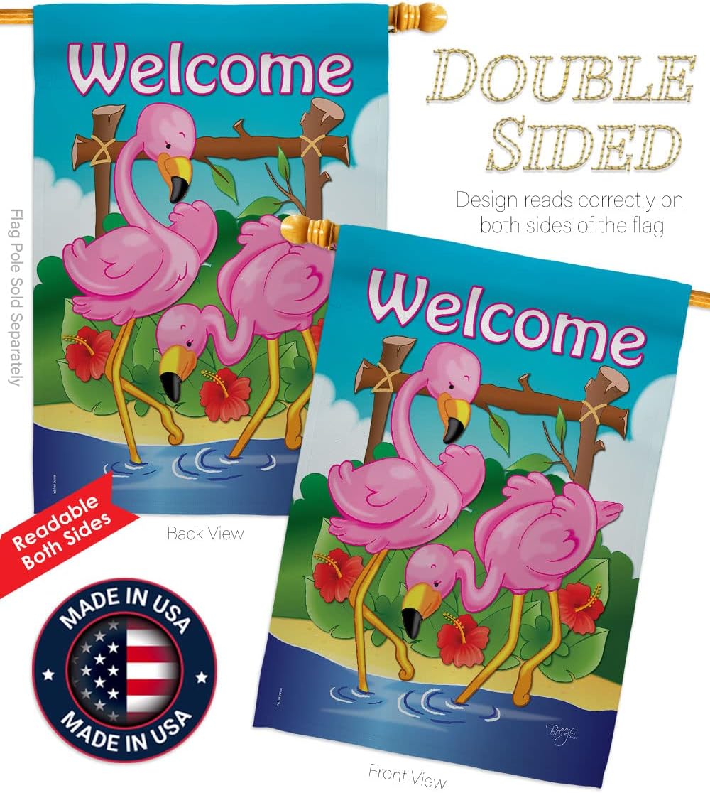 Breeze Decor BI-H-105029-IP Flamingos House Flag, 28" x 40", Multicolor