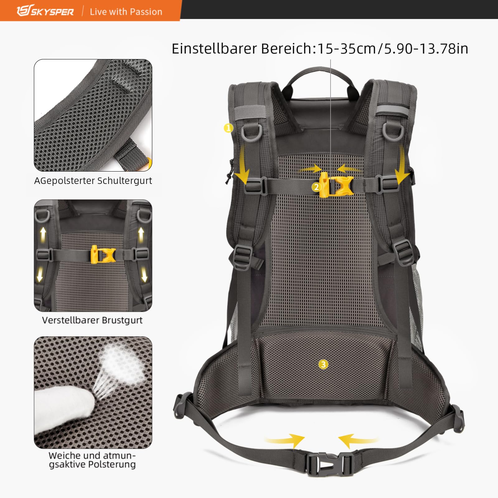 SKYSPER Zaino da Hiking Professionale 30L, Zaino da Trekking Impermeabile con Copri Pioggia Zaino con Ventilazione Posteriore per Escursioni Viaggi Campeggio