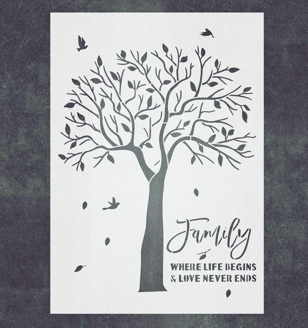 Stencil for Painting on Wood, Wall - 12" x 16" Reusable Mylar Drawing Stencil Template for Home Decor, Wood Signs and DIY Art Crafts, Family Tree Stencil
