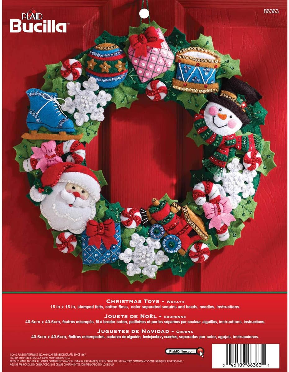 Felt Applique Wall Hanging Wreath Kit, 15 by 15-Inch, 86363 Christmas Toys, Multicolor