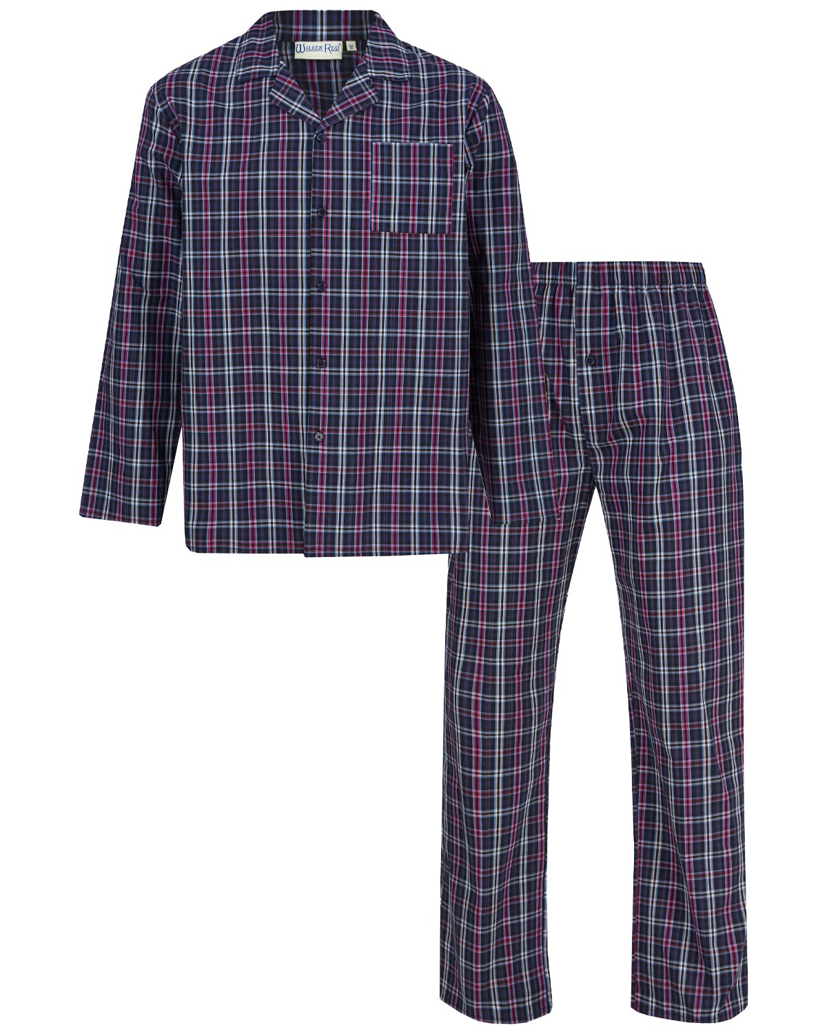 Walker Reid Men's Navy Check Pyjamas Cotton Button Up Traditional Long Sleeve Pjs Set (Xxxl)