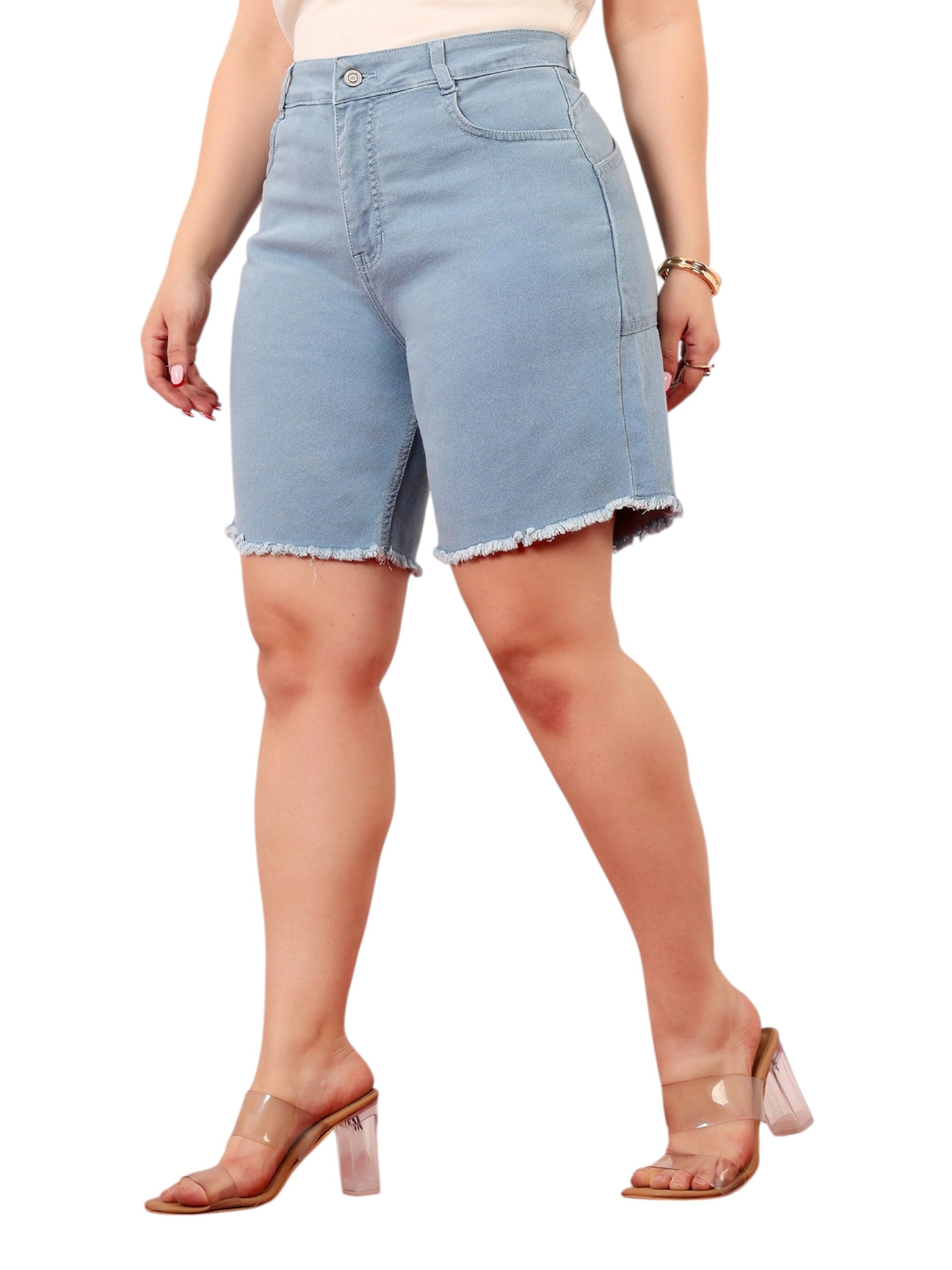 miss chase a+ Women's Regular High Rise Above Knee Stretchable Denim Shorts-picture-11