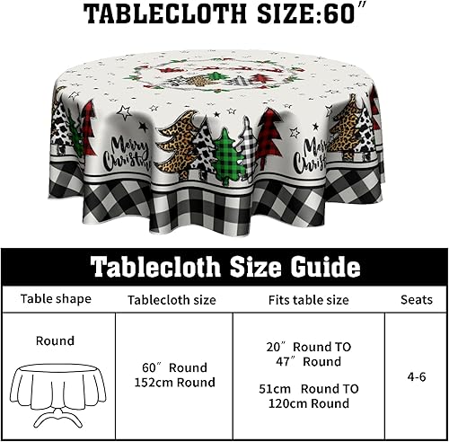 Miniatura 2 de Giwawa Mantel redondo de árbol de Navidad de 60 pulgadas, a cuadros, resistente al agua, duradero, para comedor, cocina, picnic, decoración de fiesta
