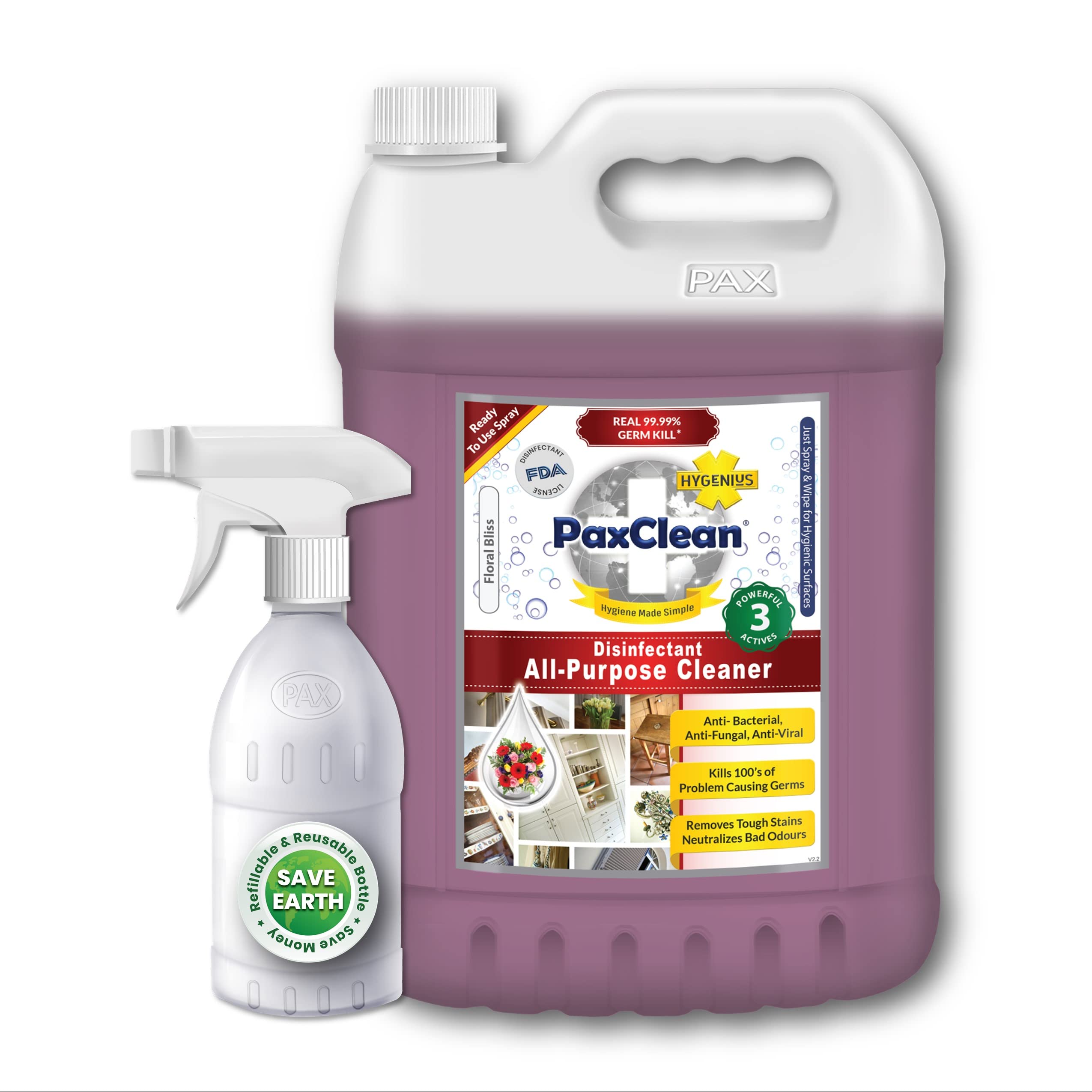 PaxClean HyGenius Disinfectant All Purpose Cleaner (Floral Bliss), 5L With Spray Bottle (B08NB37Z8Z) Amazon Price History, Amazon Price Tracker