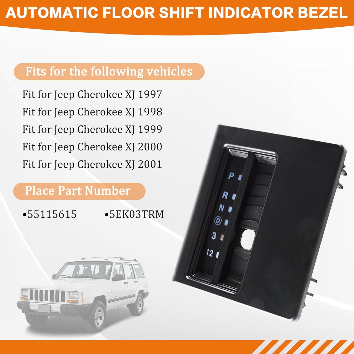 Shifter Bezel Cover for Automatic Transmission Floor Compatible with Jeep Cherokee XJ 1997-2001 PRNDL Shift Indicator Panel Gear Selector Repair Accessories Parts 55115615 5EK03TRM