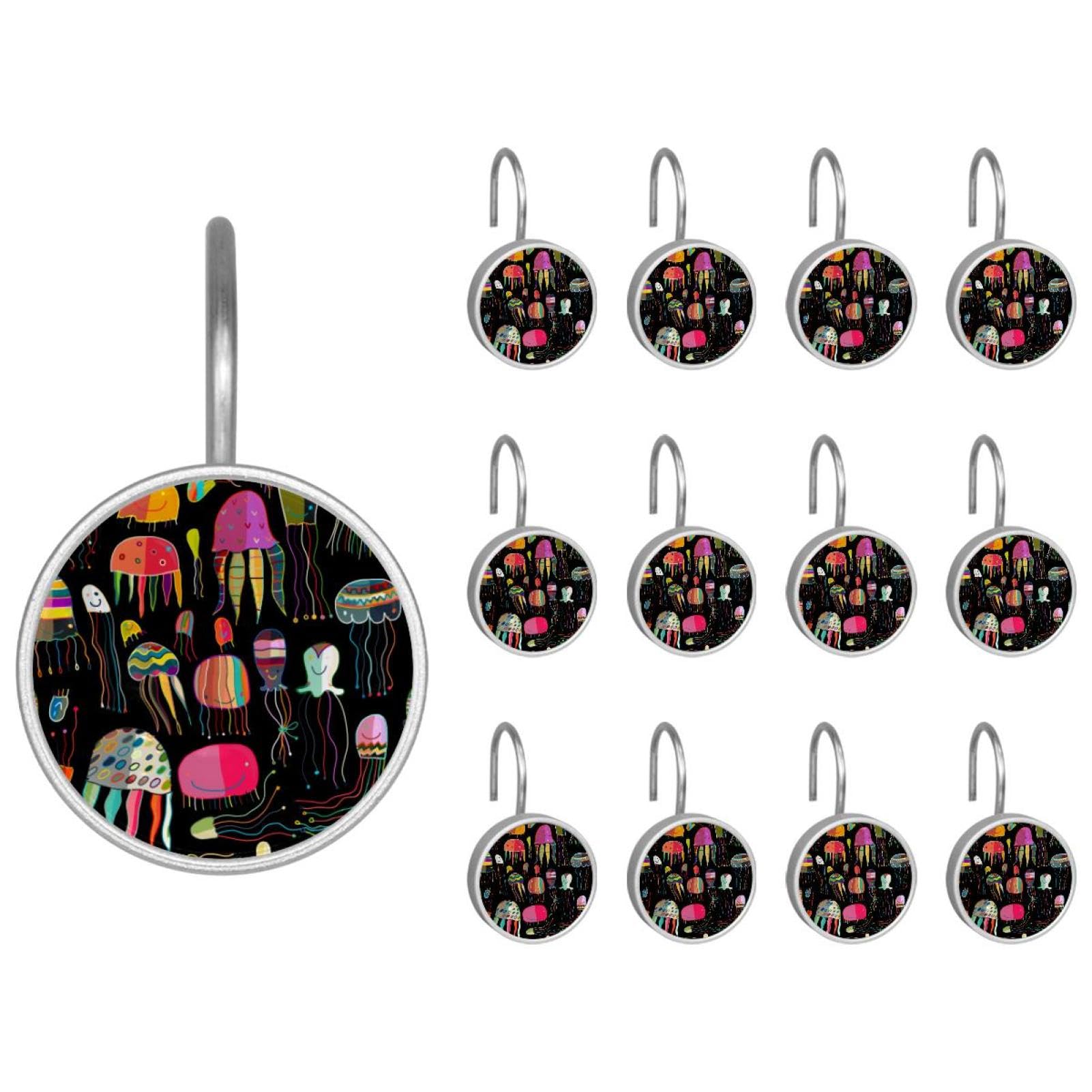 Crochets de rideau de douche méduse en acier inoxydable lot de 12 pièces multicolores