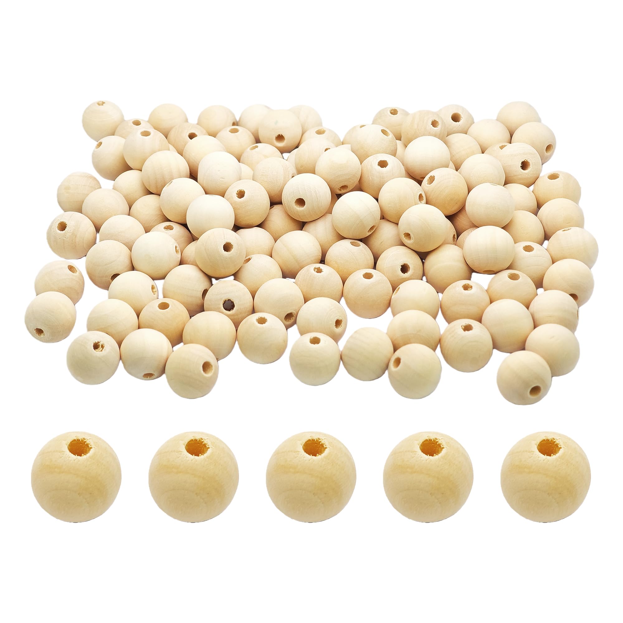 120PCS 20mm Natural Unfinished Wood Beads Round Wooden Spacer Loose Beads for DIY Craft Jewelry Making Bracelet Necklace Decorations Projects