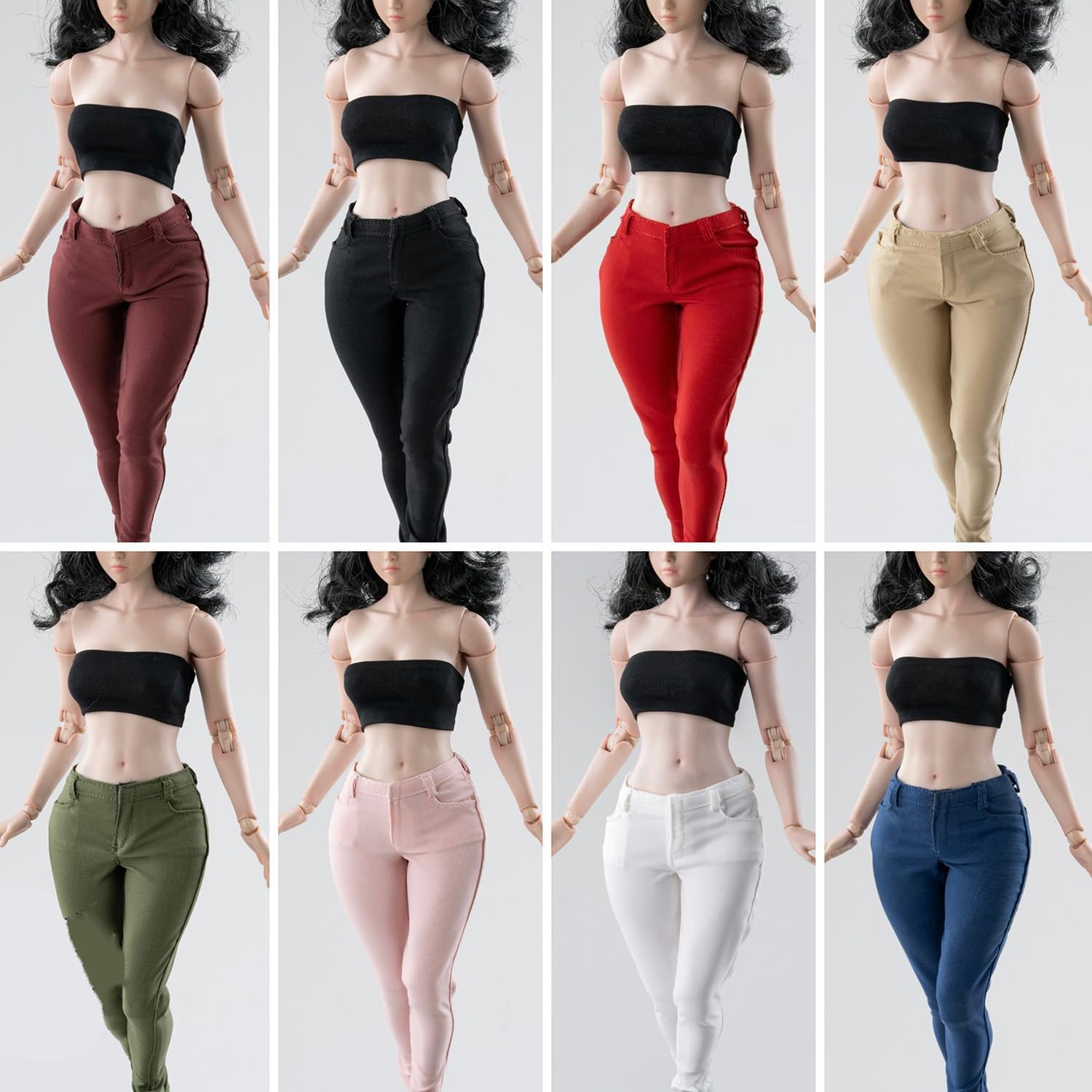 Fremego 1/6 Scale Female Clothes,Female Pencil Pants Elastic Pant Trousers Clothing for 12inch PH TBL JO Worldbox Action Figure (Green)
