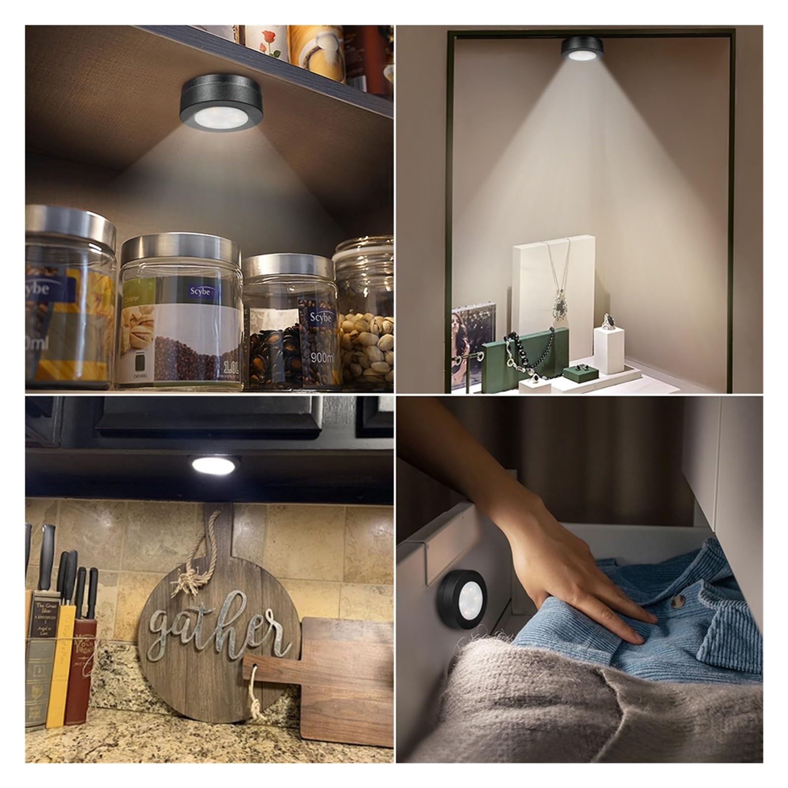 Lámpara LED Redonda Negra Regulable For Armario Bajo Mueble Sensor De Movimiento(6lamp 2remote)