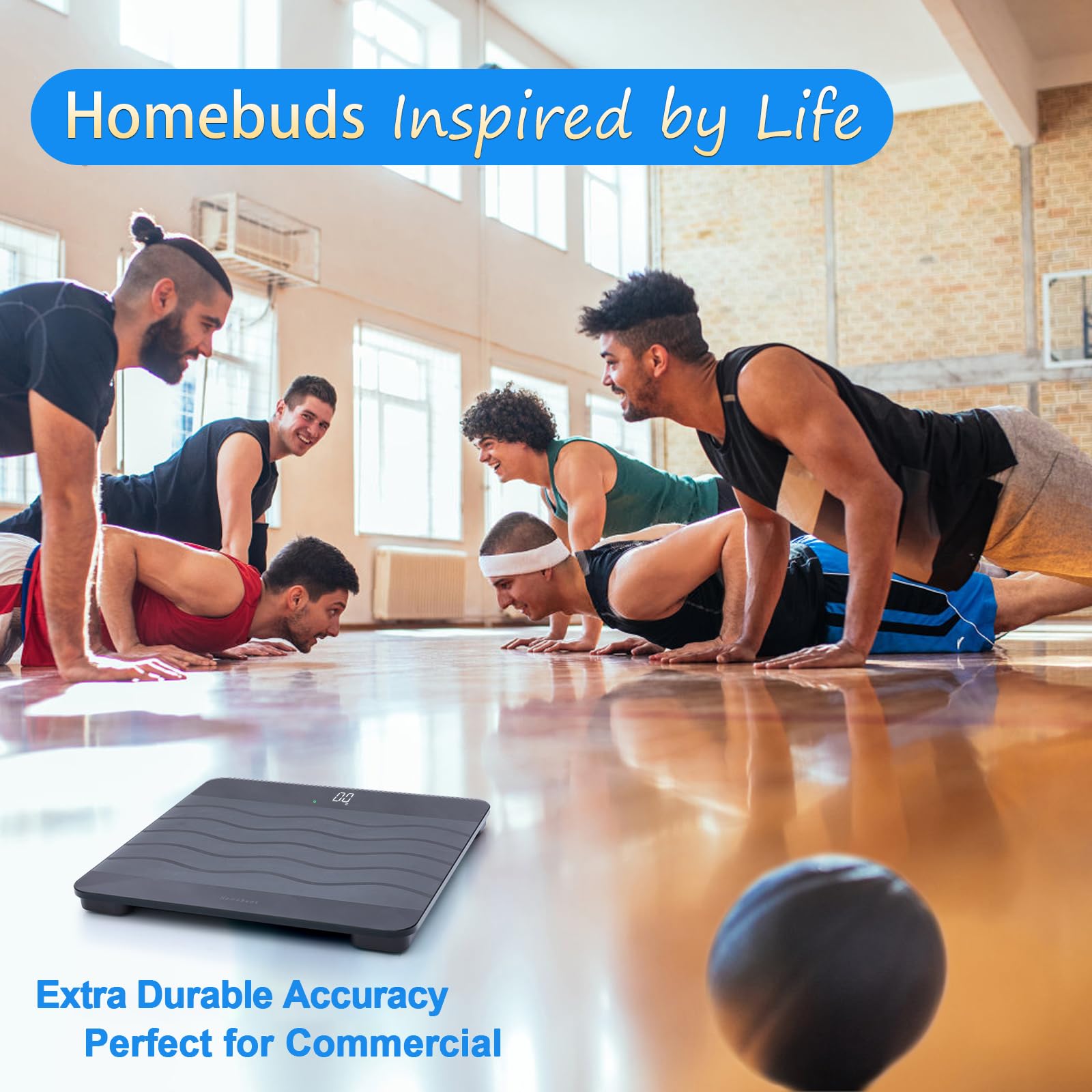 Homebuds 300kg Balance Pese Personne, Précision 0,05kg Notre Professionnelle Balance Fabricant Depuis 2001, Connectée Pèse Personne Et IMC Via Une APP, Verre trempé 8 mm 315 * 315mm, LED, Noir