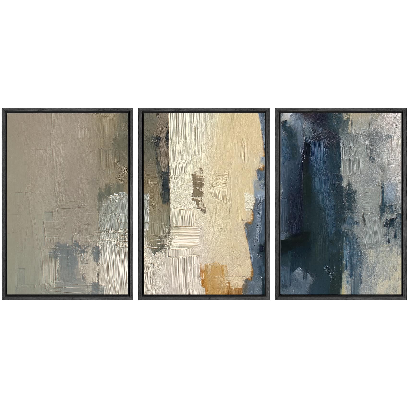 SIGNWIN Framed Canvas Print Wall Art Set Blue White Grunge Geometric Pattern Abstract Shapes Cozy Neutral Decorative Contemporary Minimal for Living Room, Bedroom, Office - 24"x36"x3 Natural — view 129
