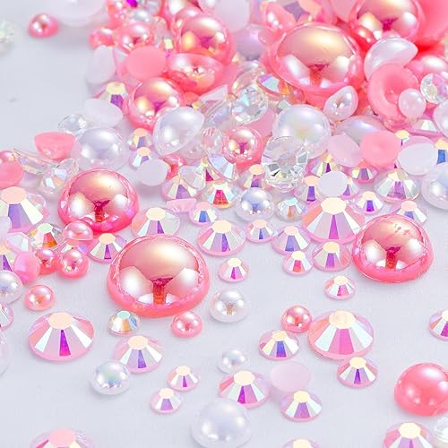 Miniatura 9 de Juego de 3929 diamantes de imitación de perlas de oro negro para manualidades, tamaño mixto de 0.116 a 0.315 pulgadas, color AB, medias perlas,