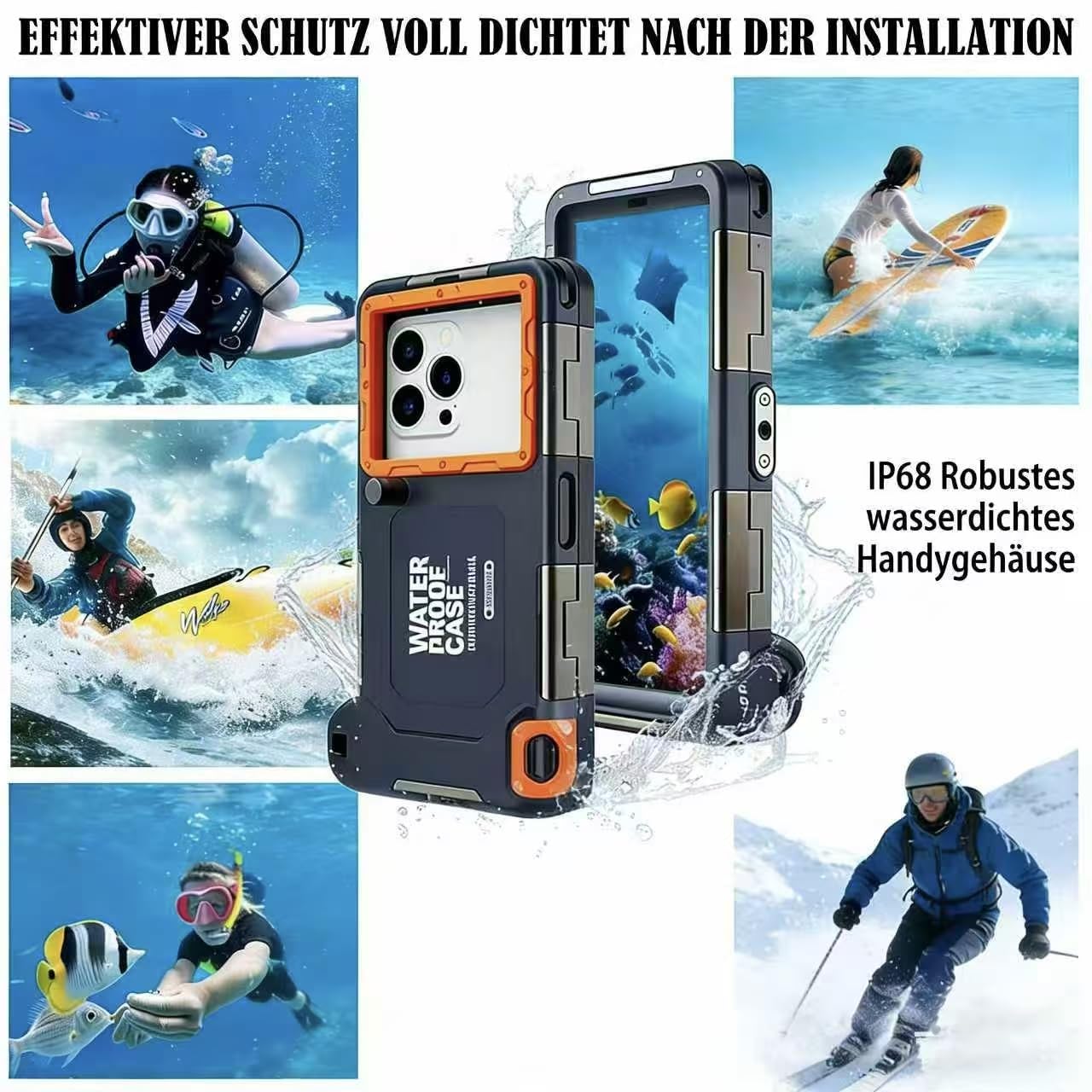Wasserdichte Handyhülle 15 m Unterwasser-Handyhülle für iPhone 16/15/14/13/12/11 Galaxy S24/S23/S22/S21