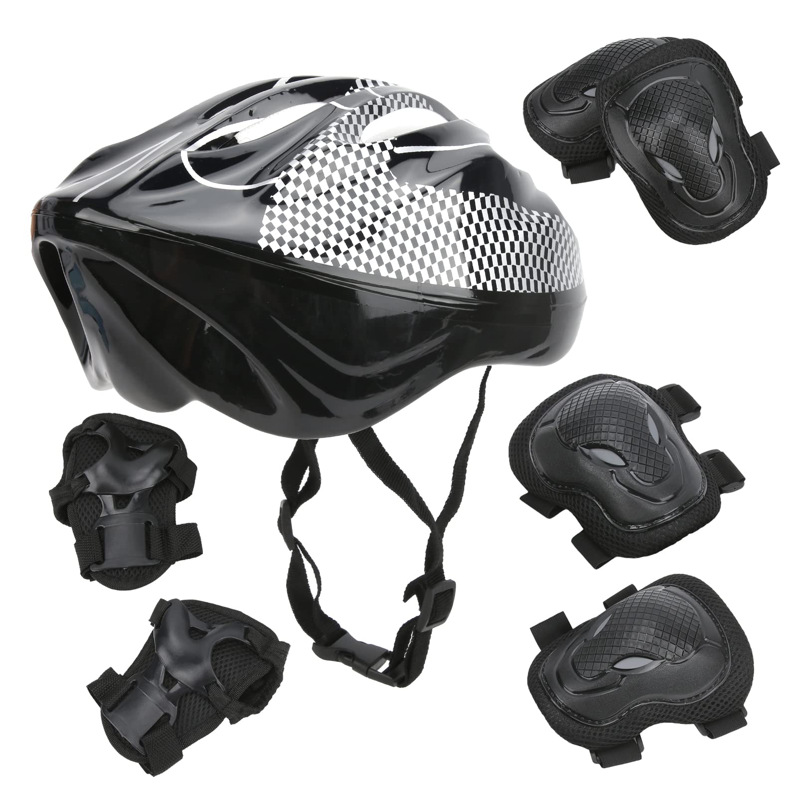 7 Pièces Ensemble D'équipement de Protection pour Patins à roulettes pour Adultes, Genouillères, Coudières, Protège-Poignets, Casque, Coque en PE Haute densité avec Rembou