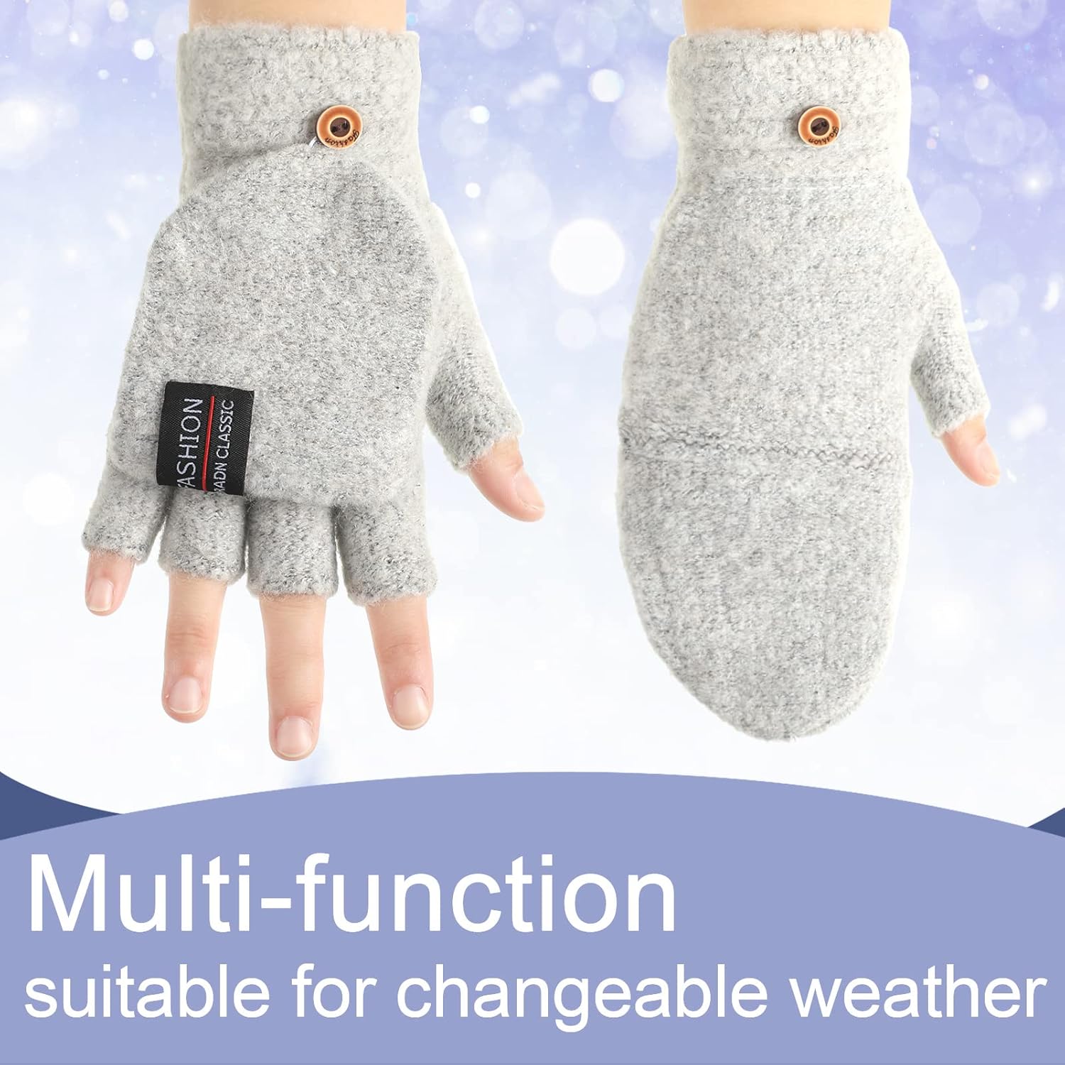 SATINIOR 4 Pairs Winter Fingerless Gloves with Cover Convertible Mittens Knitted Gloves for Women Men(Navy Blue, Black, Coffee, Light Grey) - Image 3