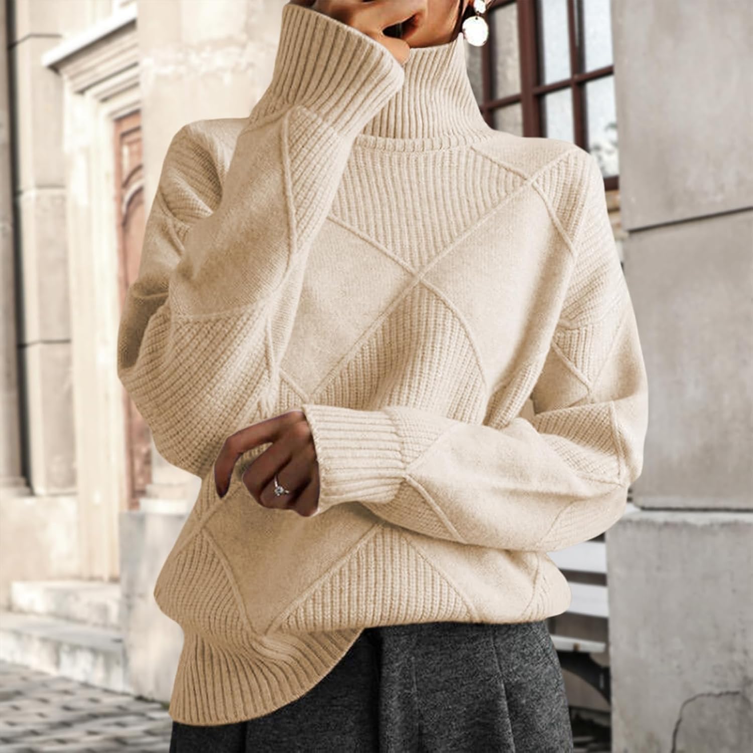 Knitted Turtleneck Sweater for Women Ribbed Cuff Long Sleeve Pullover Fashion Solid Color Fit Warm Winter Jumper Top - Image 2