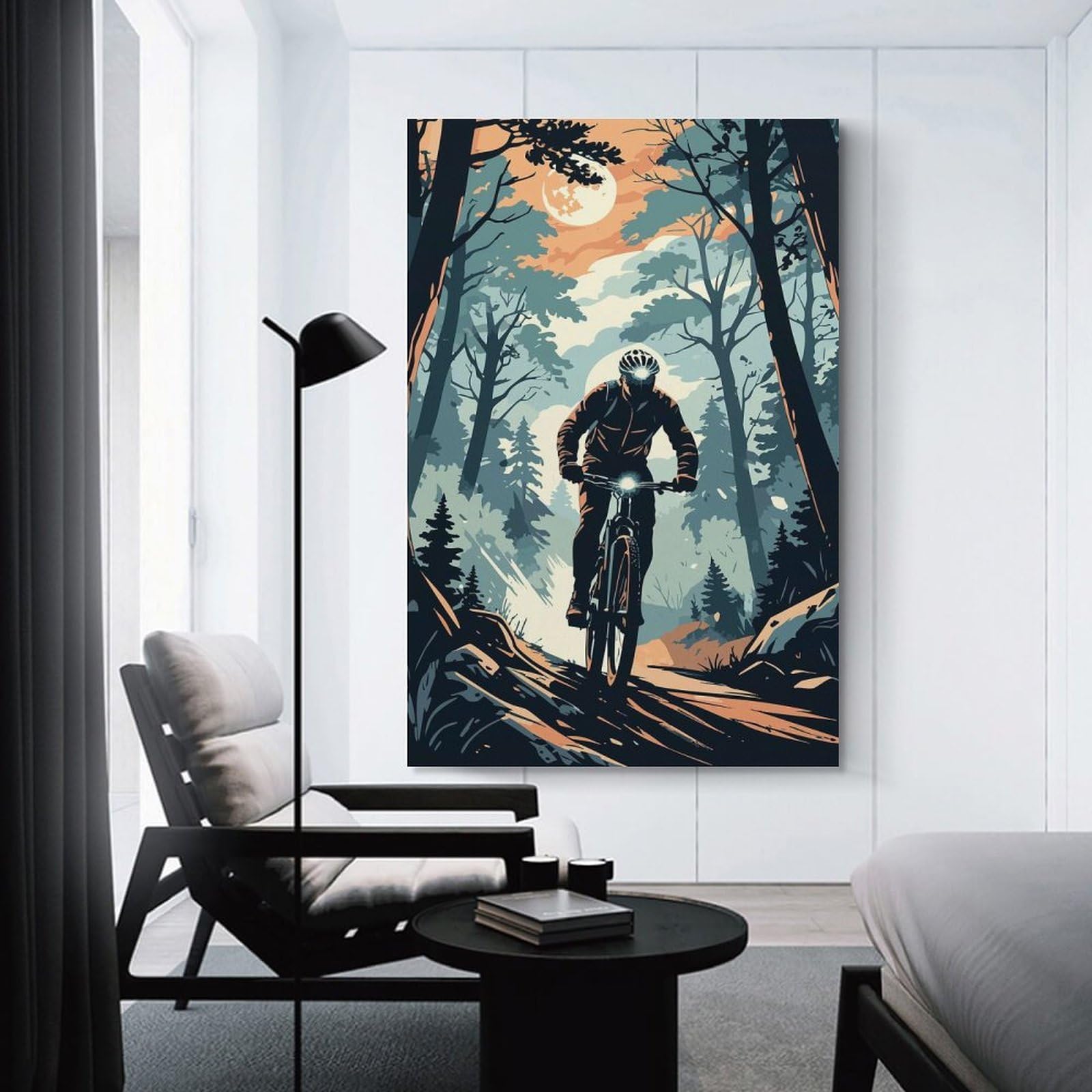 Junmoney Unframe-Style-18 Canvas Wall Decor Mountain Biker In Forest Illustration, 20X30inch(50X75cm), For Gallery Wall Decor And Room Displays, An Easy Match For Collected Prints