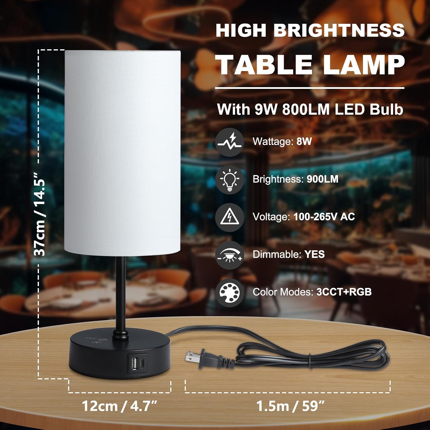 Unicozin Table Lamp,3 CCT 3000K/4500K/6500K & RGB Color Changing,Stepless Dimmable Touch Control Bedside Lamp for Reading,Ambience Nightstand Light for Home Decor Party,White Shade