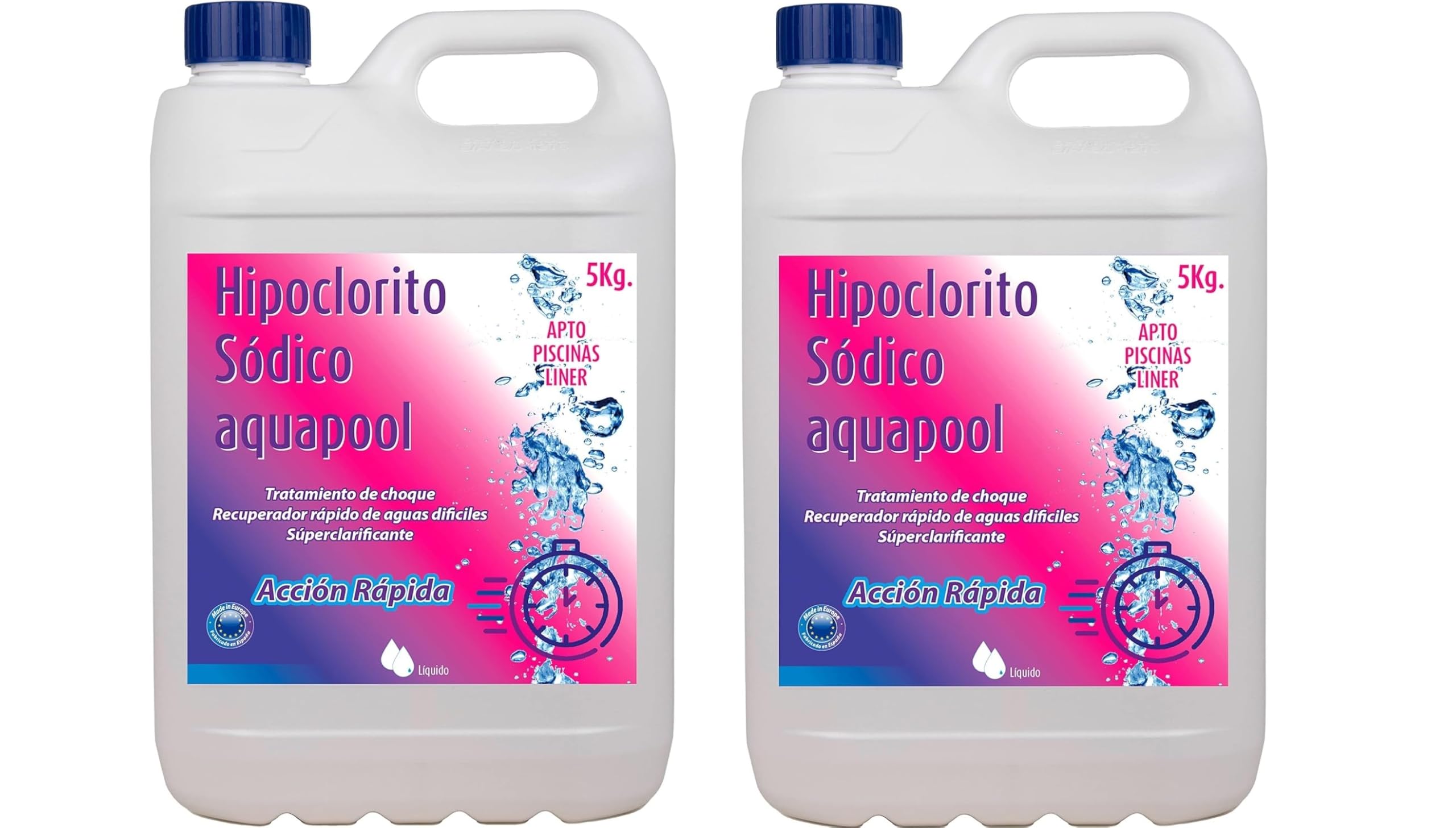 Pack 2 x Cloro Choque Líquido HIPOCLORITO SÓDICO AQUAPOOL - Cloro Acción rápida - Súperclarificante - Recuperador Aguas difíciles - Apto Liner (12.00, Kilogramos)
