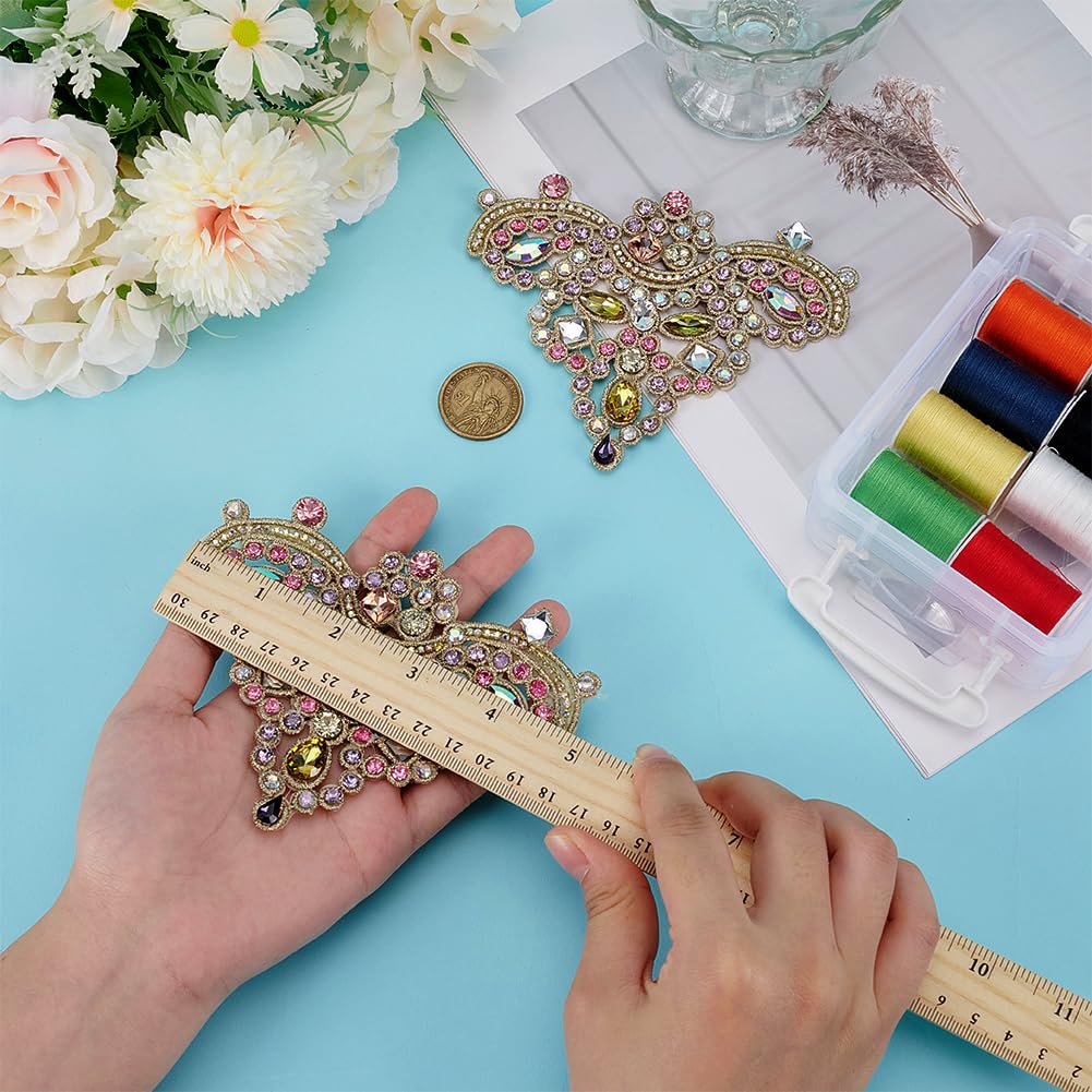 FINGERINSPIRE 2PCS Rhinestone Applique Patches 125x98mm Goledn Sew on Crystal Patch Glitter Crystal Rhinestone Patches Shoe Decoration Rhinestone Beaded Applique for Wedding Dress Clothes Decoration - Image 3