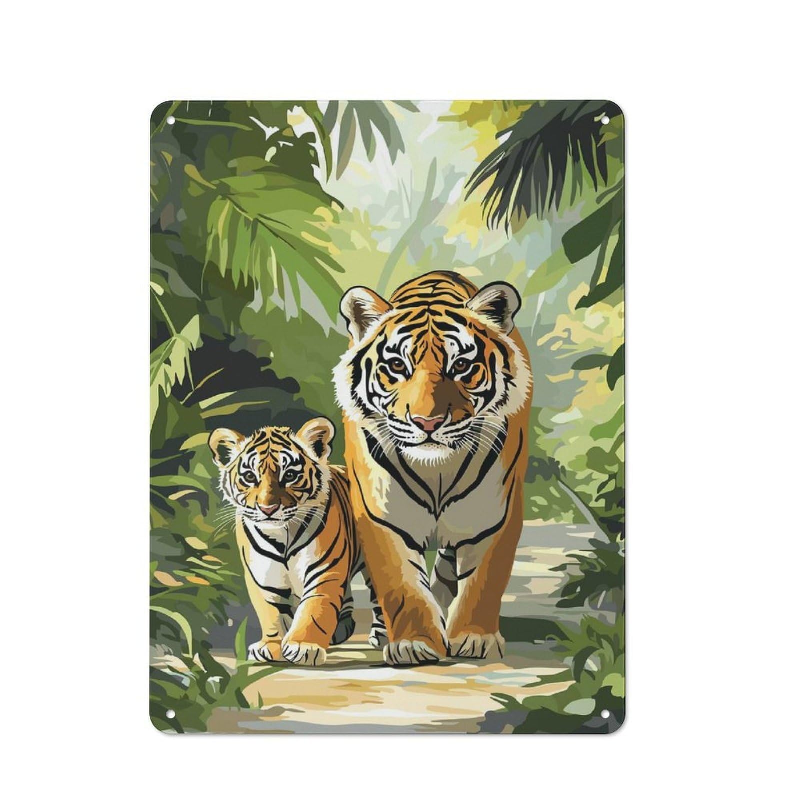 Junmoney Tiger Family In Jungle Vintage Tin Sign 40X30cm With For Workshop Wall, For Makers And Diy Enthusiasts, For Retro Home Interiors