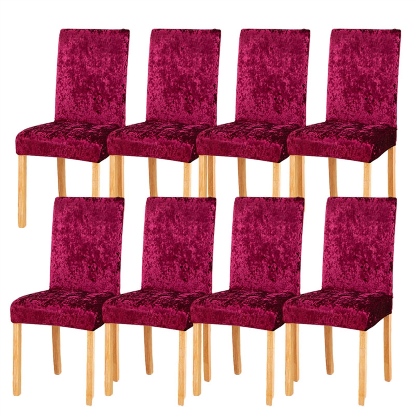 Chair covers, Crushed Velvet Dining Chair Covers,Stretch Removable Washable Dining Chair Slipcover Super Soft Protector for Seat Covers for Wedding Party Dining Room Home Decor (Color : Pink, Size : 8