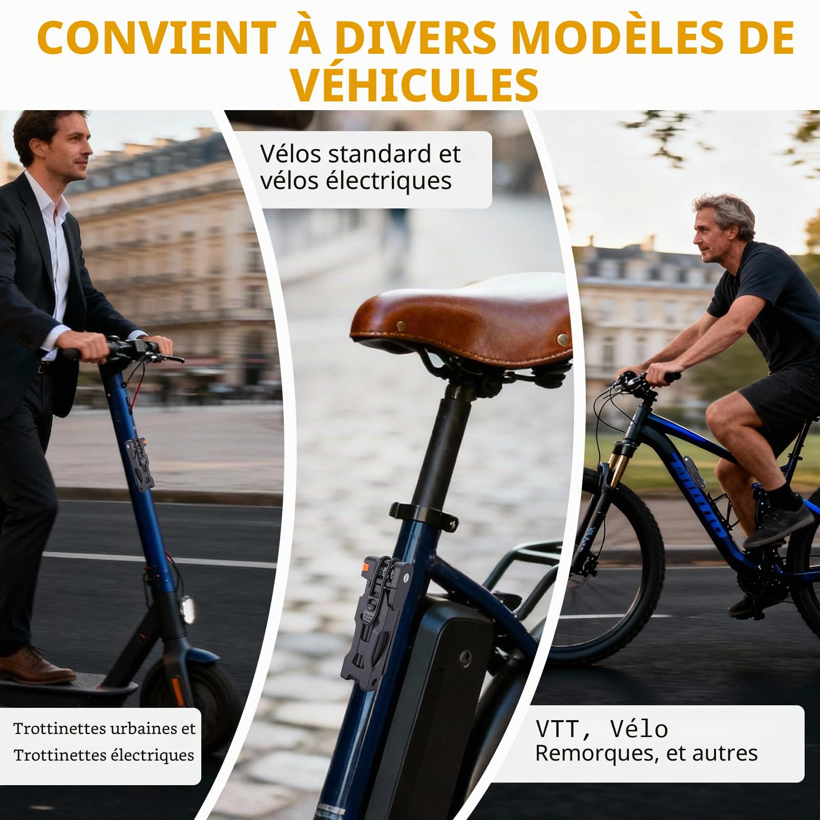 Antivol pliable pour vélo, antivol haute sécurité à combinaison à 4 chiffres, antivol pliable compact avec support de fixation pour vélos, scooters et motos