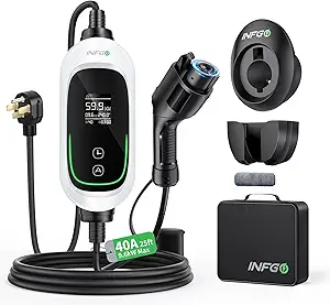 Level 2 EV Charger, 40 Amp, Portable EV Charger for Home, J1772, 25ft Cable, 240V, Charging Stations with LED Display and Breath Ring Indicator, NEMA14-50 Plug