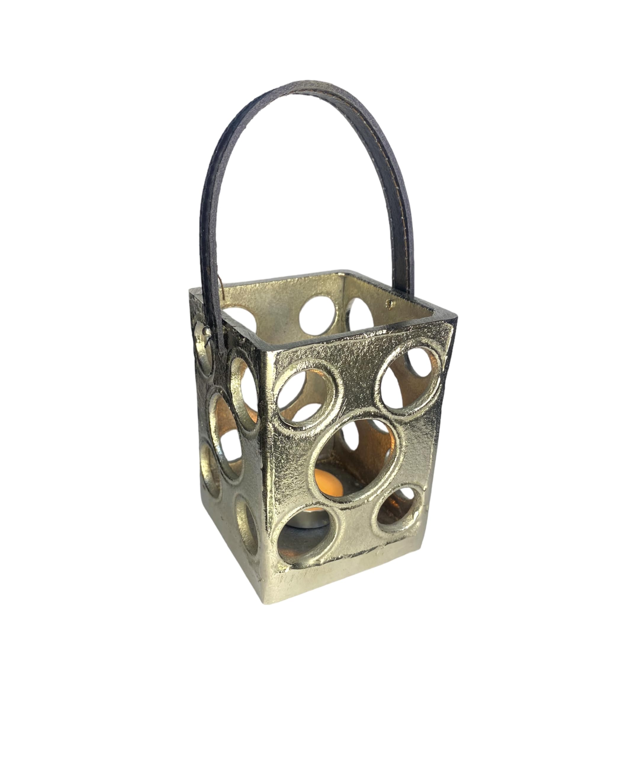 Metalarto Handmade Aluminium Casted Silver Bubbles cartoon theme Hurricane Candle and Tlight holder for Christmas - hanging and table top Candle holder with Leather belt