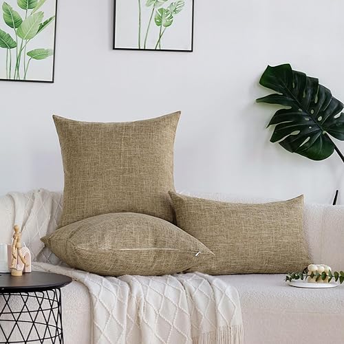 Miniatura 4 de Juego de 4 fundas de almohada decorativas de lino con textura neutra de 20 x 20 pulgadas, fundas de almohada rústicas para exteriores, fundas de