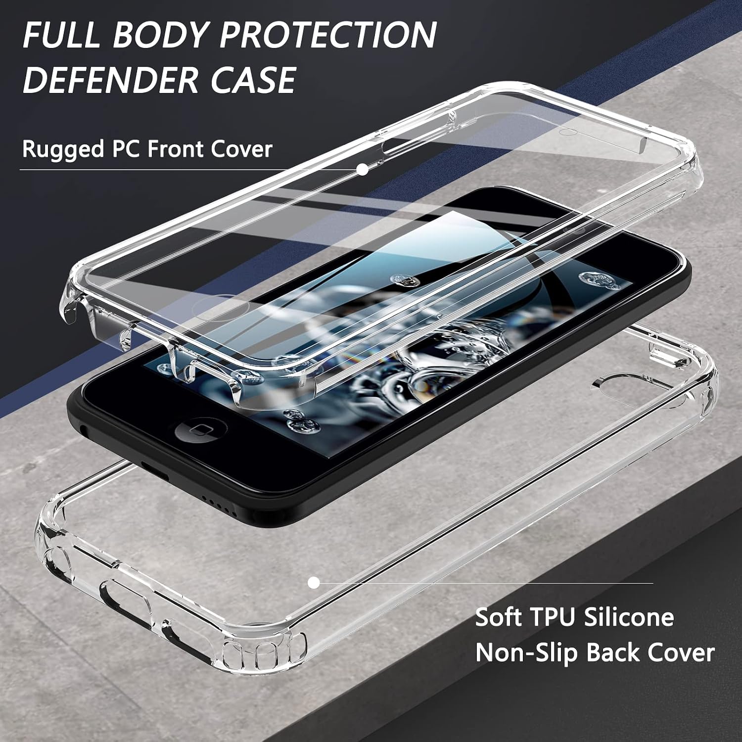 iPod Touch 7th/6th/5th Generation Case, iPod Touch case, Shockproof Silicone Case [with Built in Screen Protector] Full Body Heavy Duty Rugged Defender Cover Case for iPod Touch 7/6/5 (Clear)