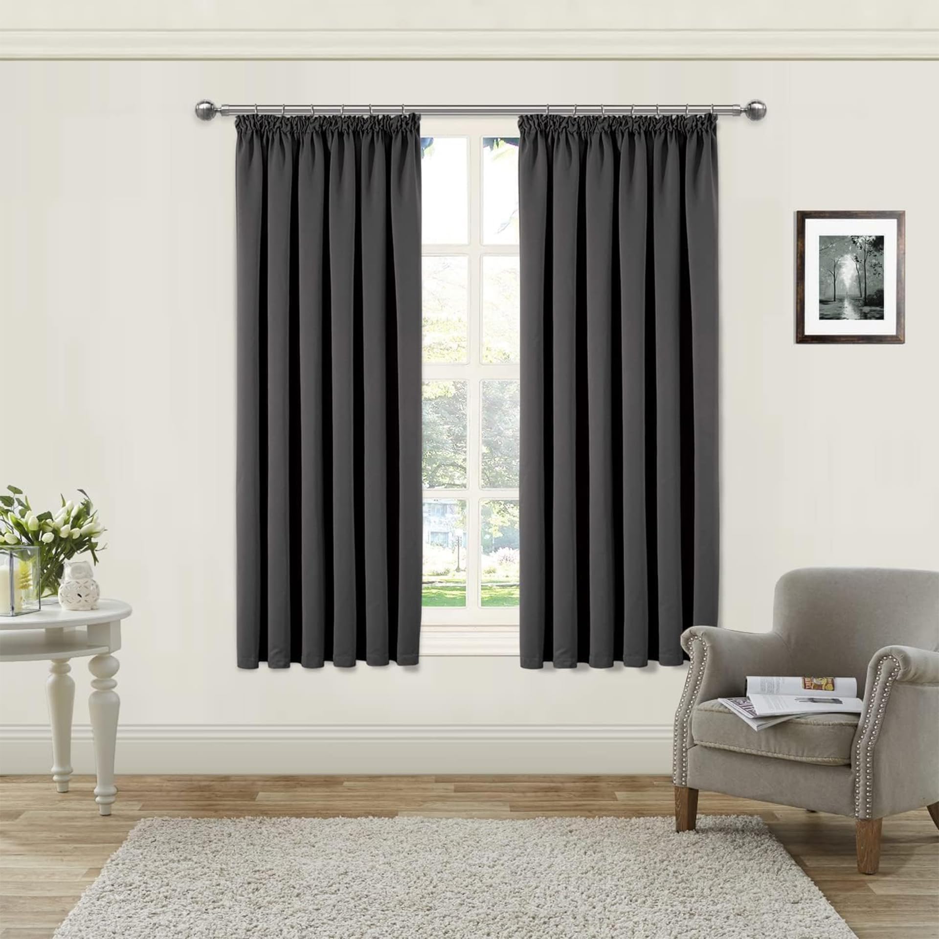 Tende Oscuranti per Interni con Fettuccia 160 x 260 cm Tinta Unita Moderne Tende Oscuranti Corte Termiche Anti-Rumore per Soggiorno Camera Balcone, Grigio