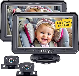 Baby Car Camera 2-Pack for Backseat - HD 1080P Dual Camera, 170° Wide Angle, Night Vision, 360° Rotation, Safe Rear-Facing Infant and Baby Car Mirror, Easy Install Yakry