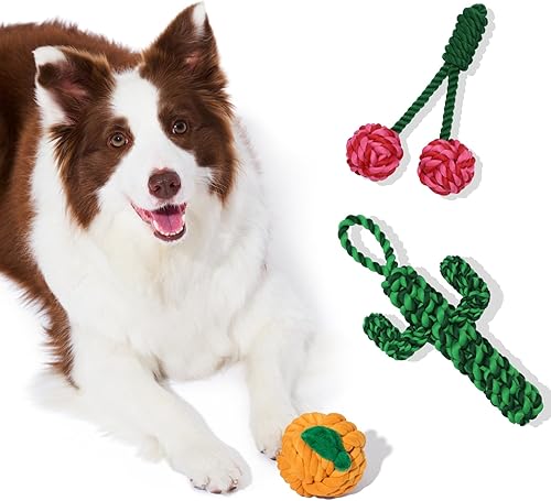 Miniatura 9 de VETRESKA Juguetes de cuerda de Navidad para perros, juguete duradero de tira y afloja con agarre ergonómico, juguete de cuerda resistente para