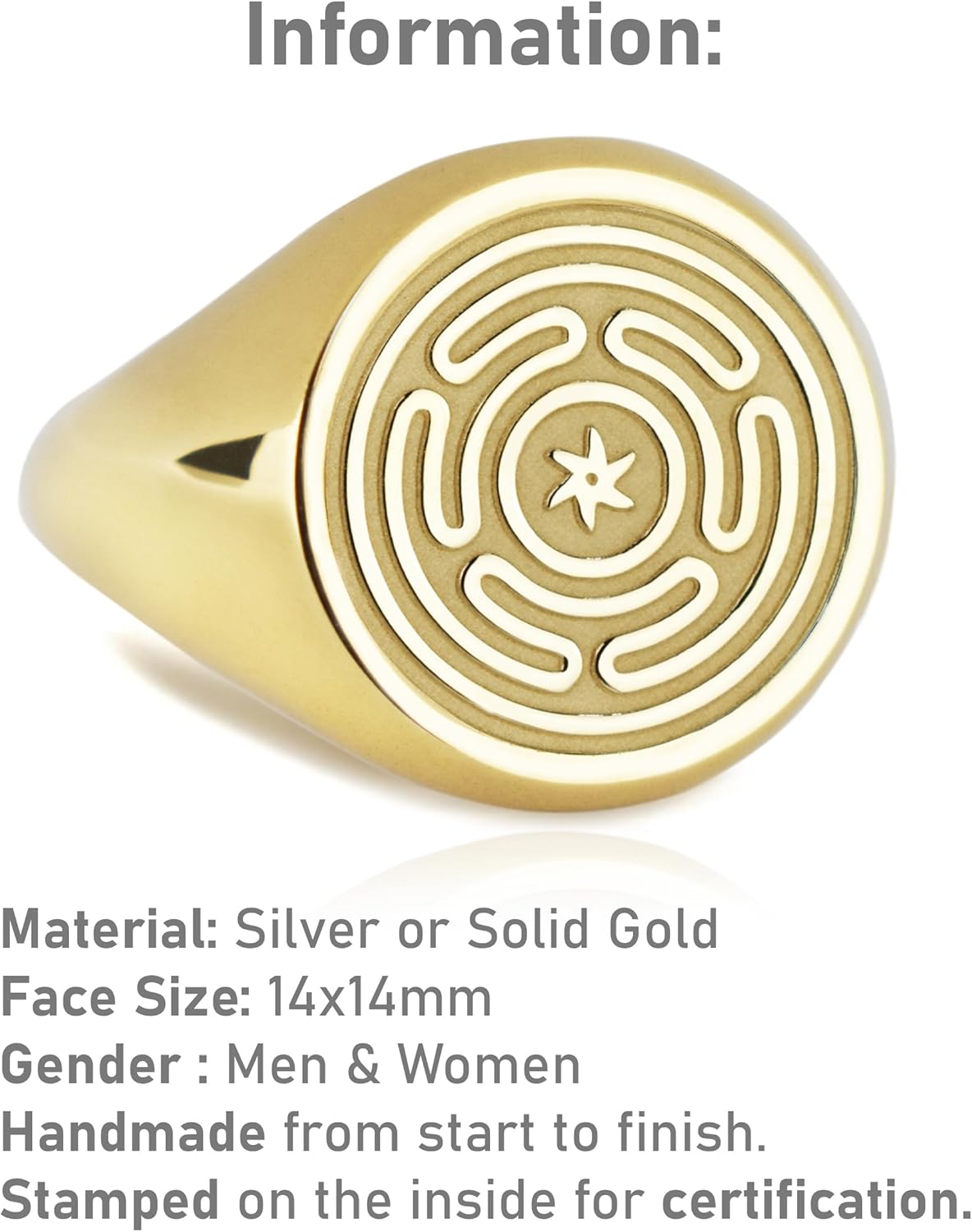 14K Solid Gold Hecates Wheel Signet Ring | Wheel of Hekate Ring for Men | Pagan Jewelry | Wiccan Round Ring | Personalized Wheel of Hecate Ring | Gift for Witch | Witchy Ring for Women | Wicca Gift