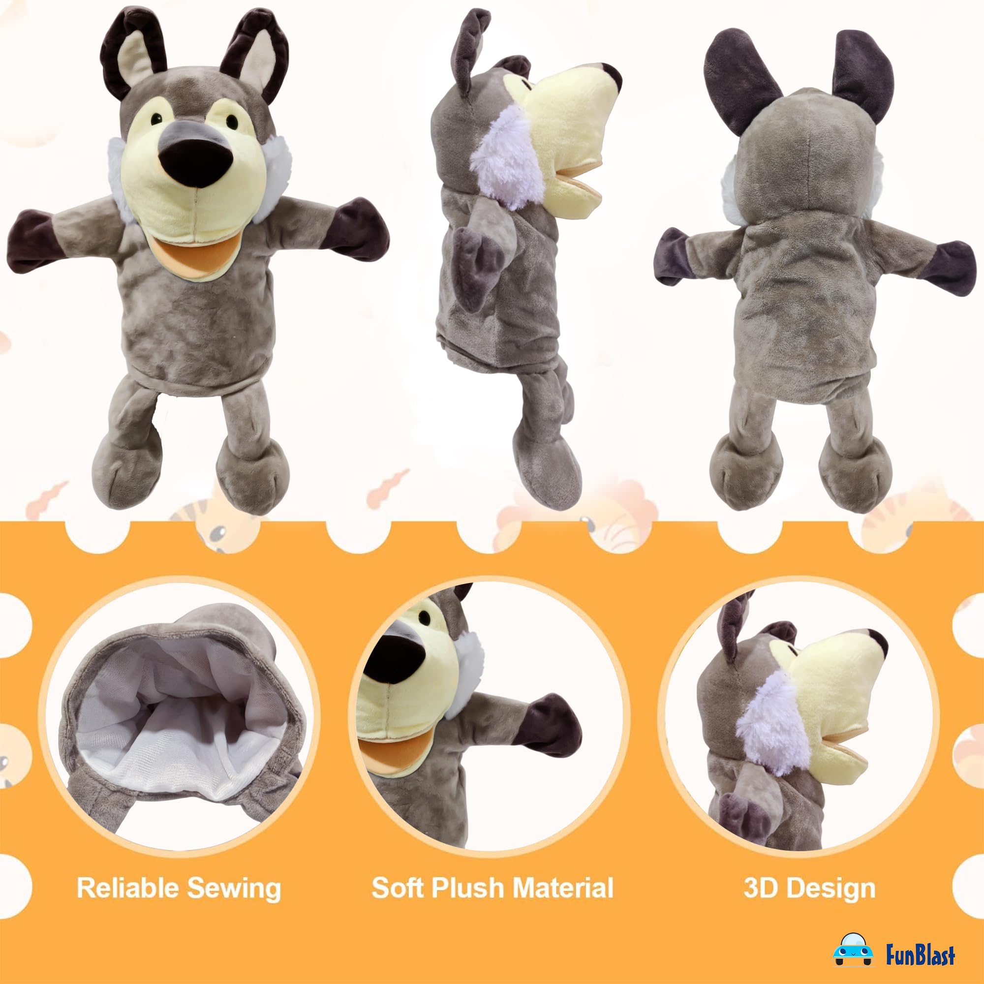 FunBlast Hand Puppets for Kids – Cute Animal Soft & Interactive Plush Fox Puppets for Storytelling, Role Play & Learning Toys, Perfect for Toddlers & Children (Multicolor) 4