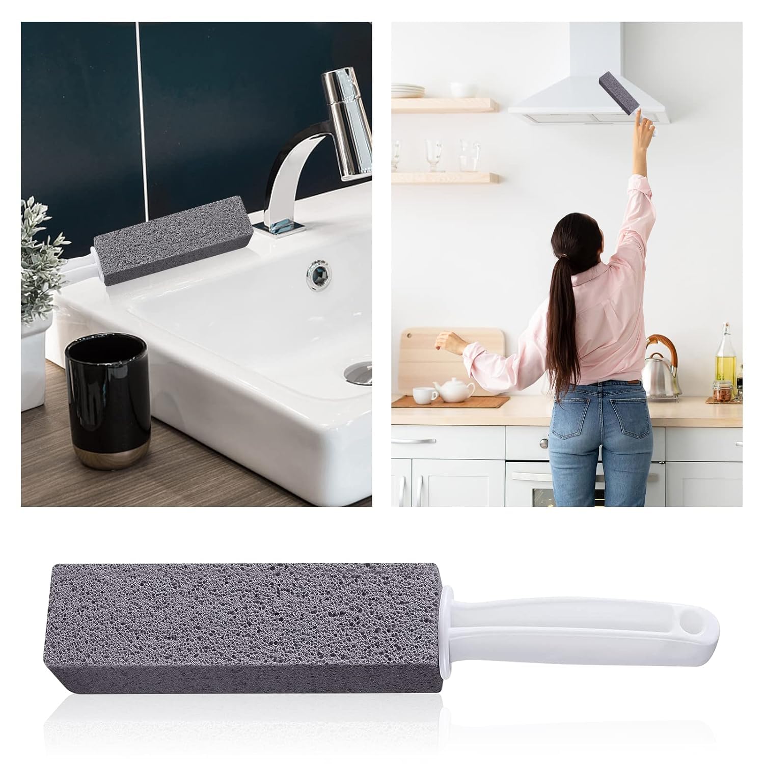 ROSEFINCH Pumice Cleaning Stone Foot Scraper with Handle, Toilet Bowl Ring Remover Cleaner Brush Stains and Hard Water Ring Remover Rust Cleaner for Kitchen/Bath/Pool/Household Cleaning - (Pack of 1) 1