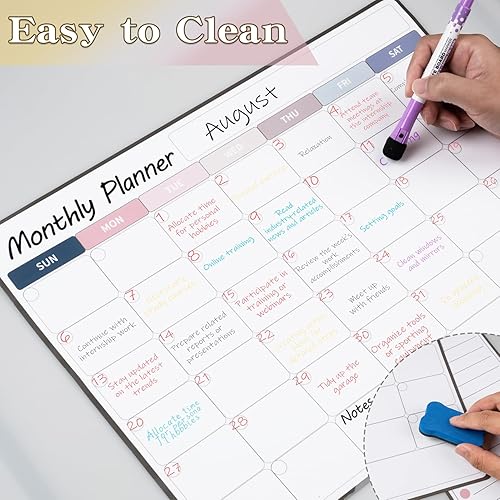 Miniatura 2 de Juego de calendario mensual de 3 piezas de tabla magnética de tareas, 13 x 17 pulgadas, tablero de tareas de borrado en seco para nevera con pizarra