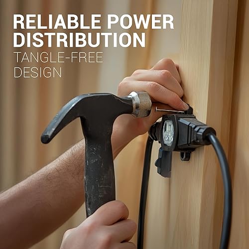 Miniatura 7 de COLSEN Cable de extensión con múltiples tomas cable SJTW de alimentación de calibre 16 resistente de 25 pies, enchufe múltiple NEMA de 15 amperios,