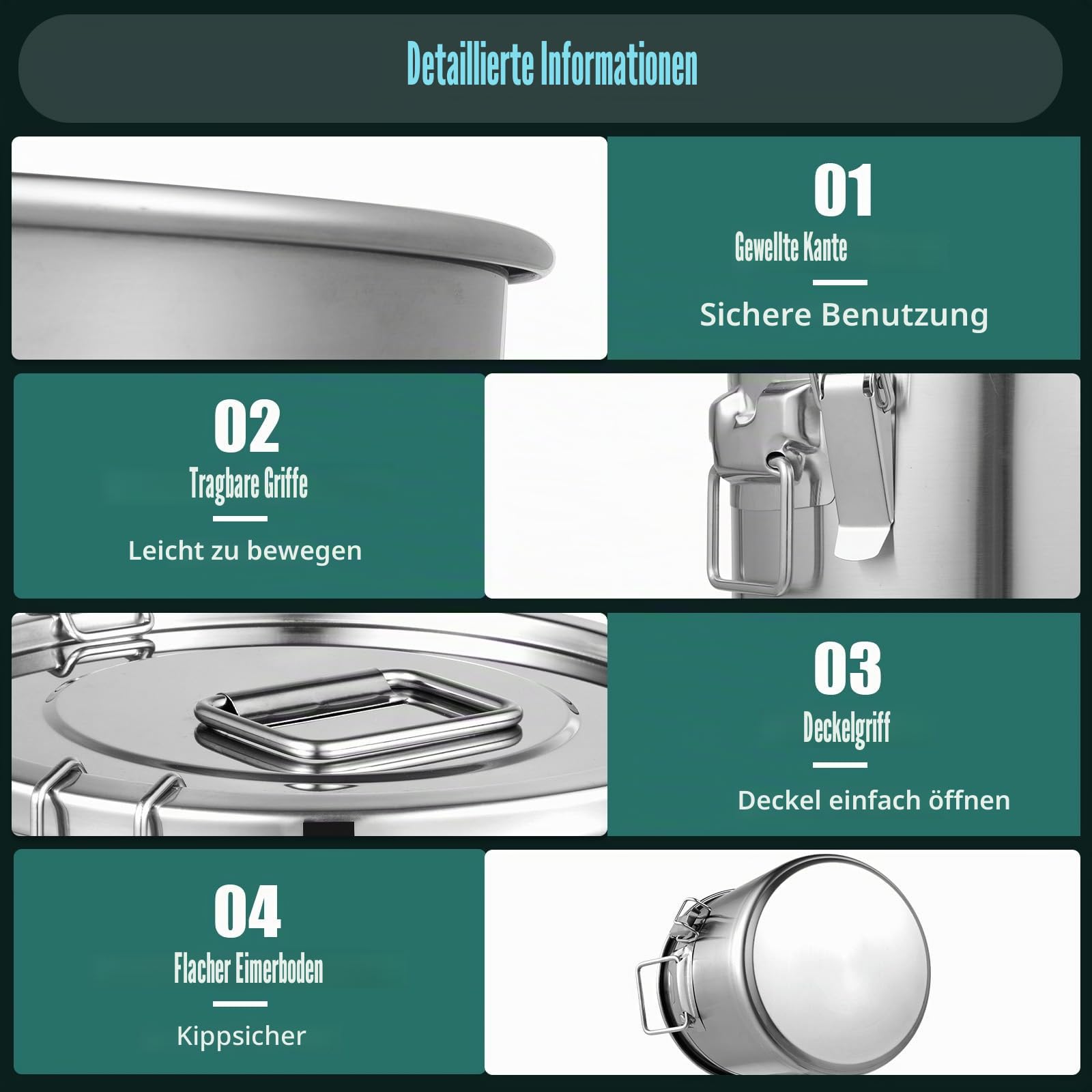 304 Edelstahl Luftdichte Vorratsdose mit Deckel, 3/4-Punkt Verschluss für Reis, Mehl, Getreide & Trockenvorräte – Küche & Speisekammer Aufbewahrung (12, Liter)