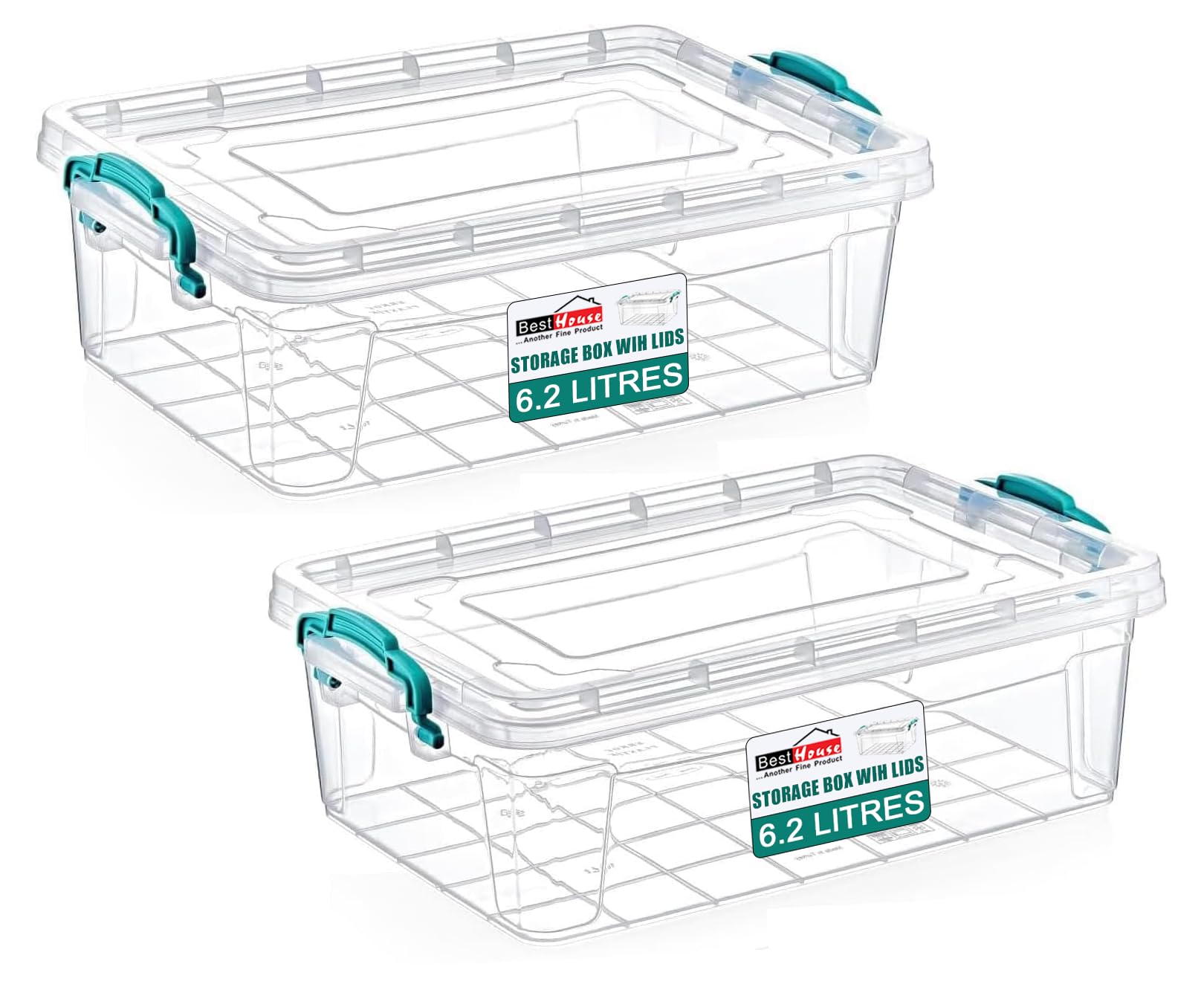 Best House|Plastic Storage Box with Lid | Size 6.2L(L:36.8cm W:23.5cm H:12cm)|Set of 2|Stackable Clear Durable Multipurpose Office supplies Home Kitchen Tools Crafts Household Versatile(SMALL Size) โ image 1
