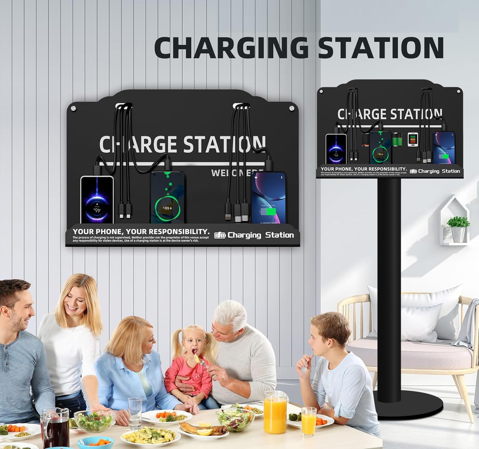 Stazione di ricarica per telefono cellulare | 8 dispositivi a ricarica rapida | Compatibile con tablet Apple e porta Android | Ideale per uffici, hotel, ospedali, aeroporti