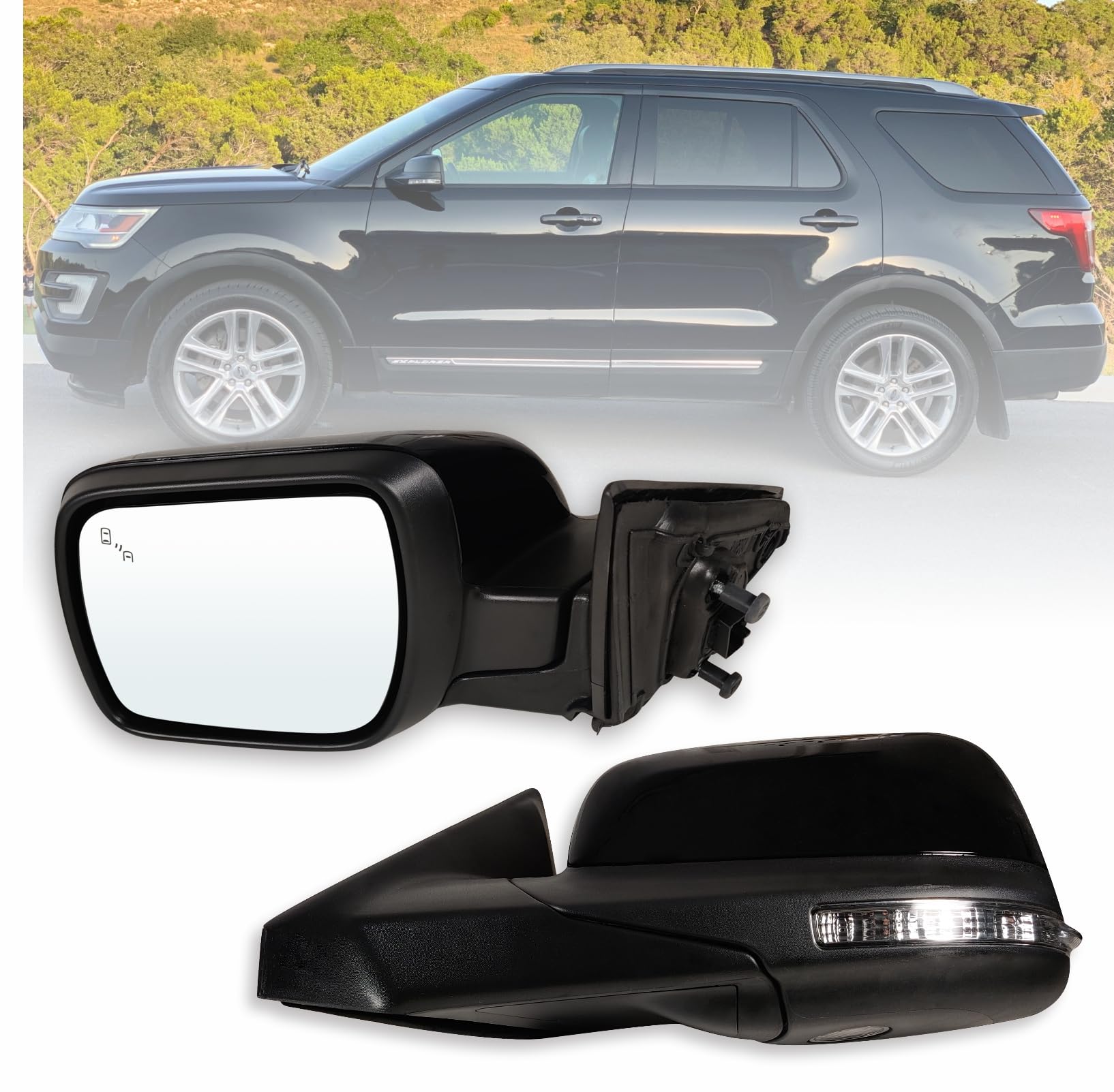 left Driver Side Mirror Fits 2011-2019 Ford Explorer With Blind Spot Power Heated Turn signal And Puddle Light?Without Power Folding 9Pins Replaces GB5Z-17683-TCPTM