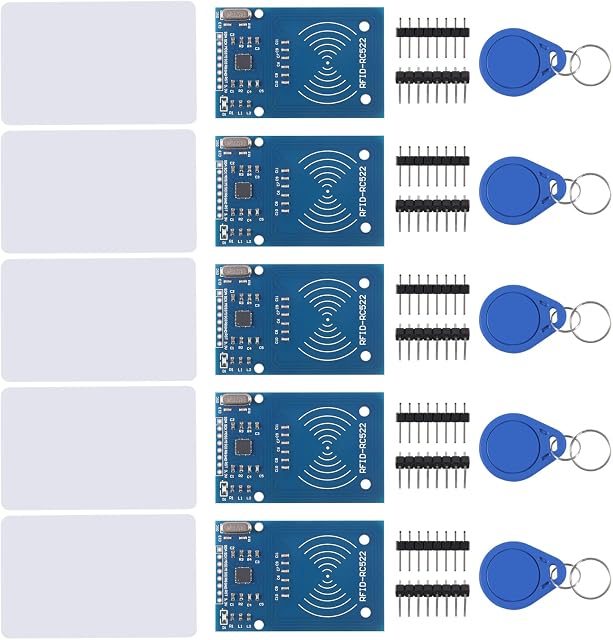 AOICRIE RFID Kit - MFRC522 RC522 RF IC Card Reader Sensor Module, RFID Chip Key Ring and S50 Card 13.56MHz I2C IIC SPI for Arduino and for Raspberry Pi (5pcs)