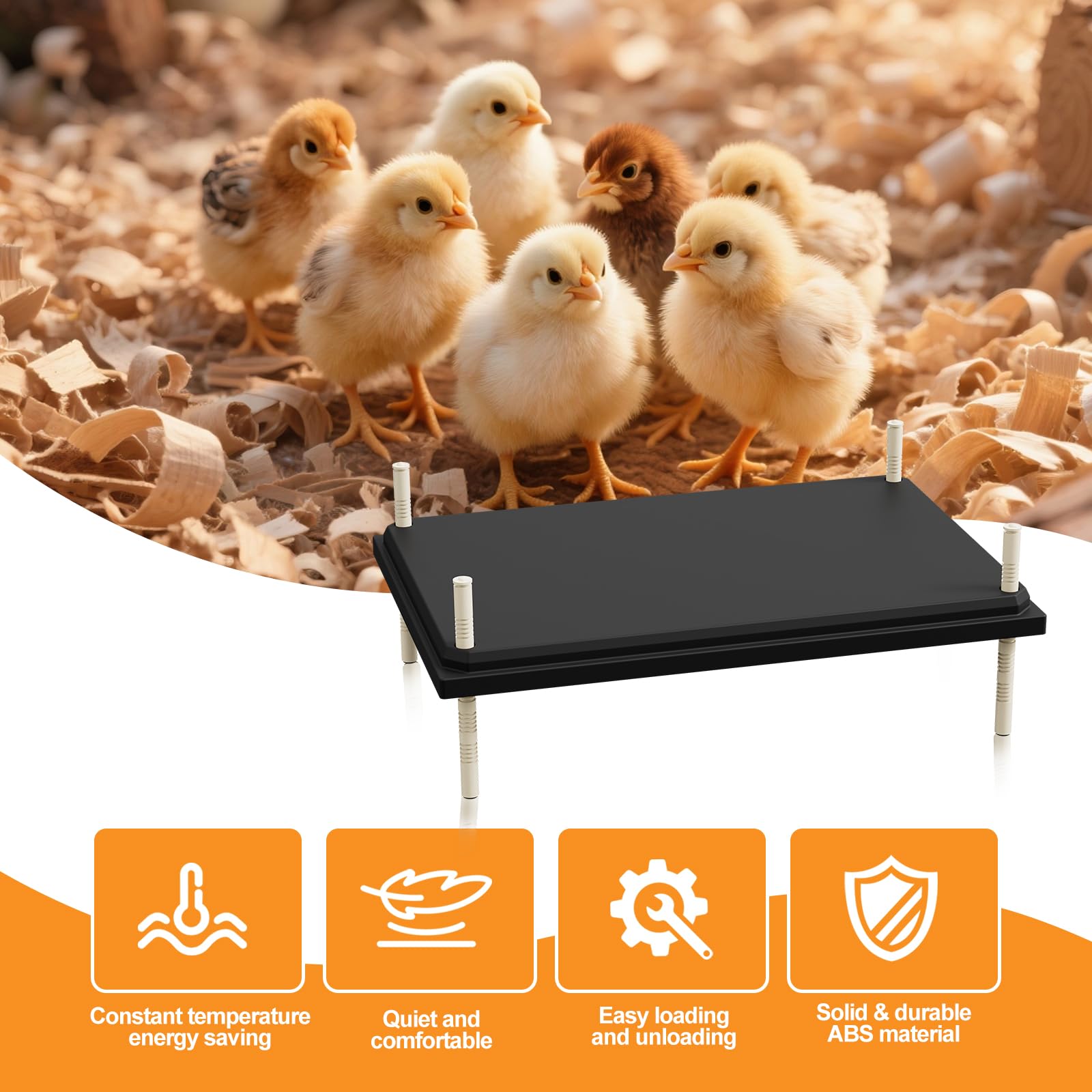 ZIDA Placa calefactora para pollitos, 40 x 61 cm de altura y ángulo ajustable, ajuste de temperatura constante de 80 W, puede calentar 50 pollitos, bajo decibelio, ahorro de energía y más seguro