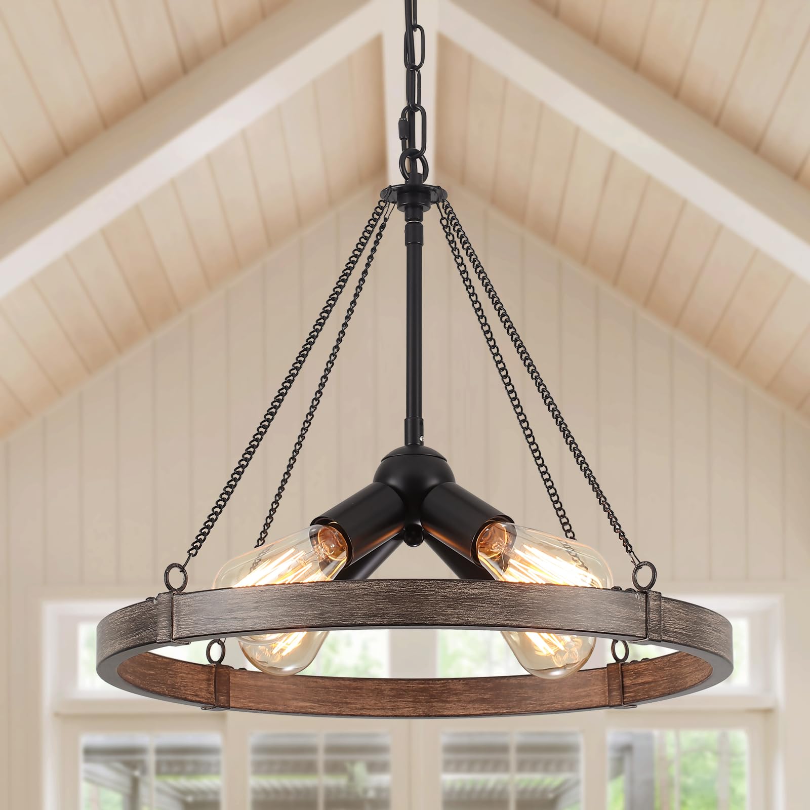 Lustre Industriel En Roue De Chariot Noir 4 Lumières 60W Hauteur Réglable | Luminaire Plafonnier Vintage,Lustre Salle à Manger, Suspension Luminaire Salon pour Salon,Cuisine, EntréE, Chambre,E27