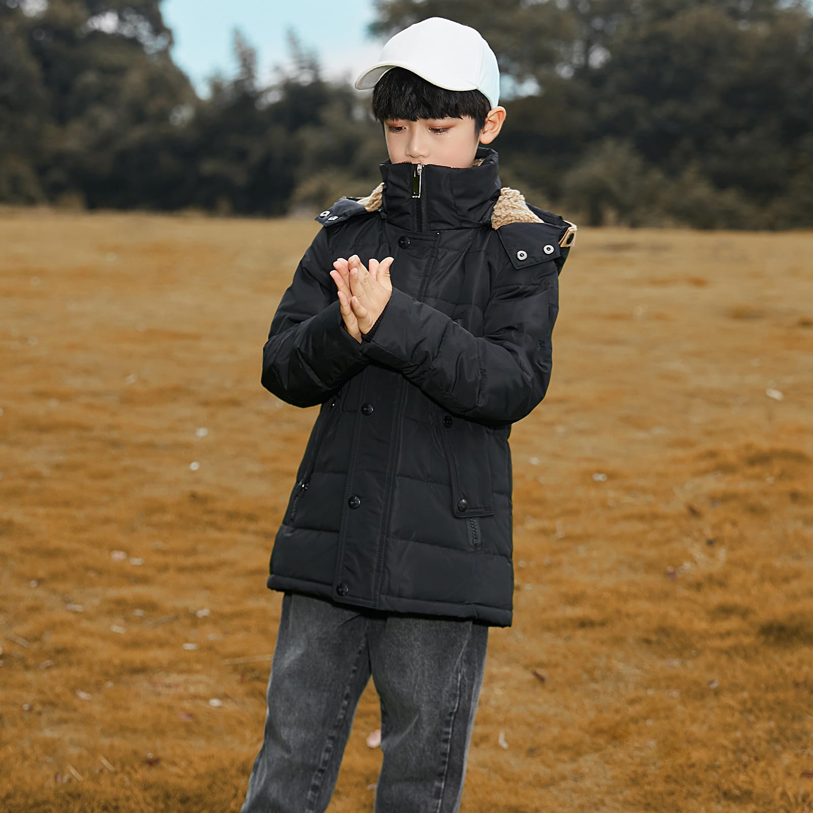 amropi Garçons Manteau d’Hiver Veste en Duvet à Capuche Chaud Parka Blouson pour 5-12 Ans