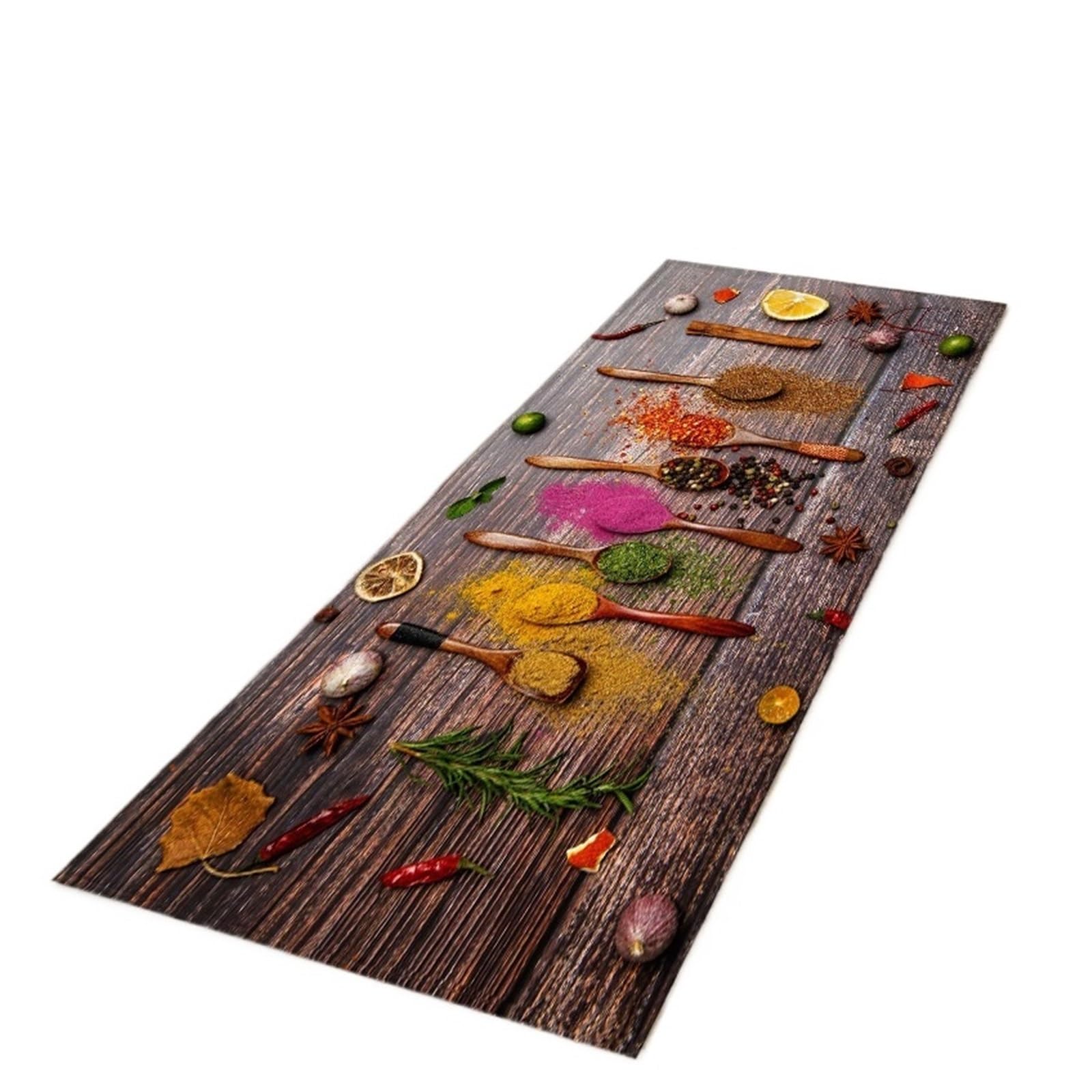 Tapis de cuisine imprimé épices imperméable et lavable - Lot de 2 tapis 60x90 + 60x160cm Moderne