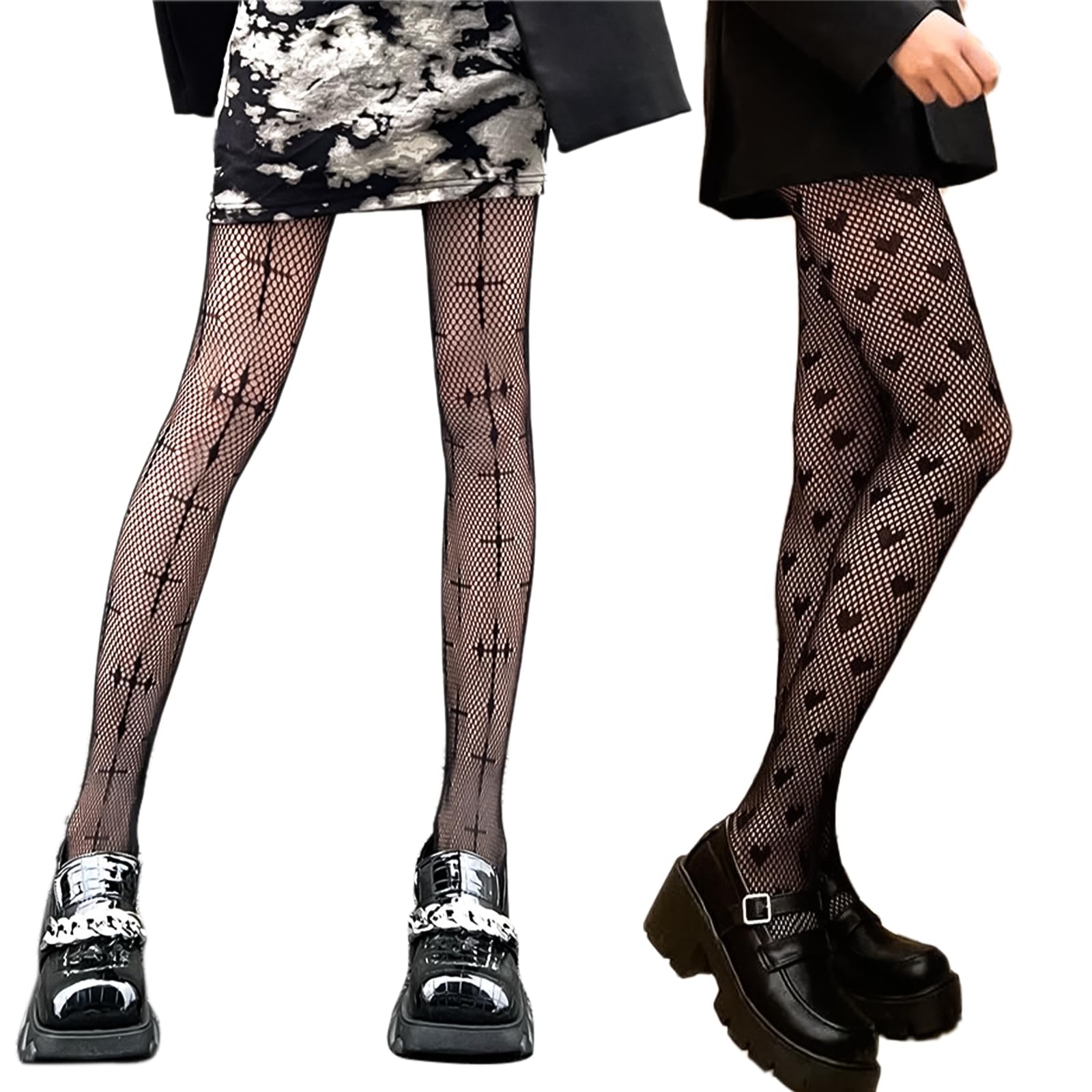 SATINIOR 4 Panty zonder voeten, van netstof, hoge taille, netpanty, leggings, cosplay, Halloween, zwart, L